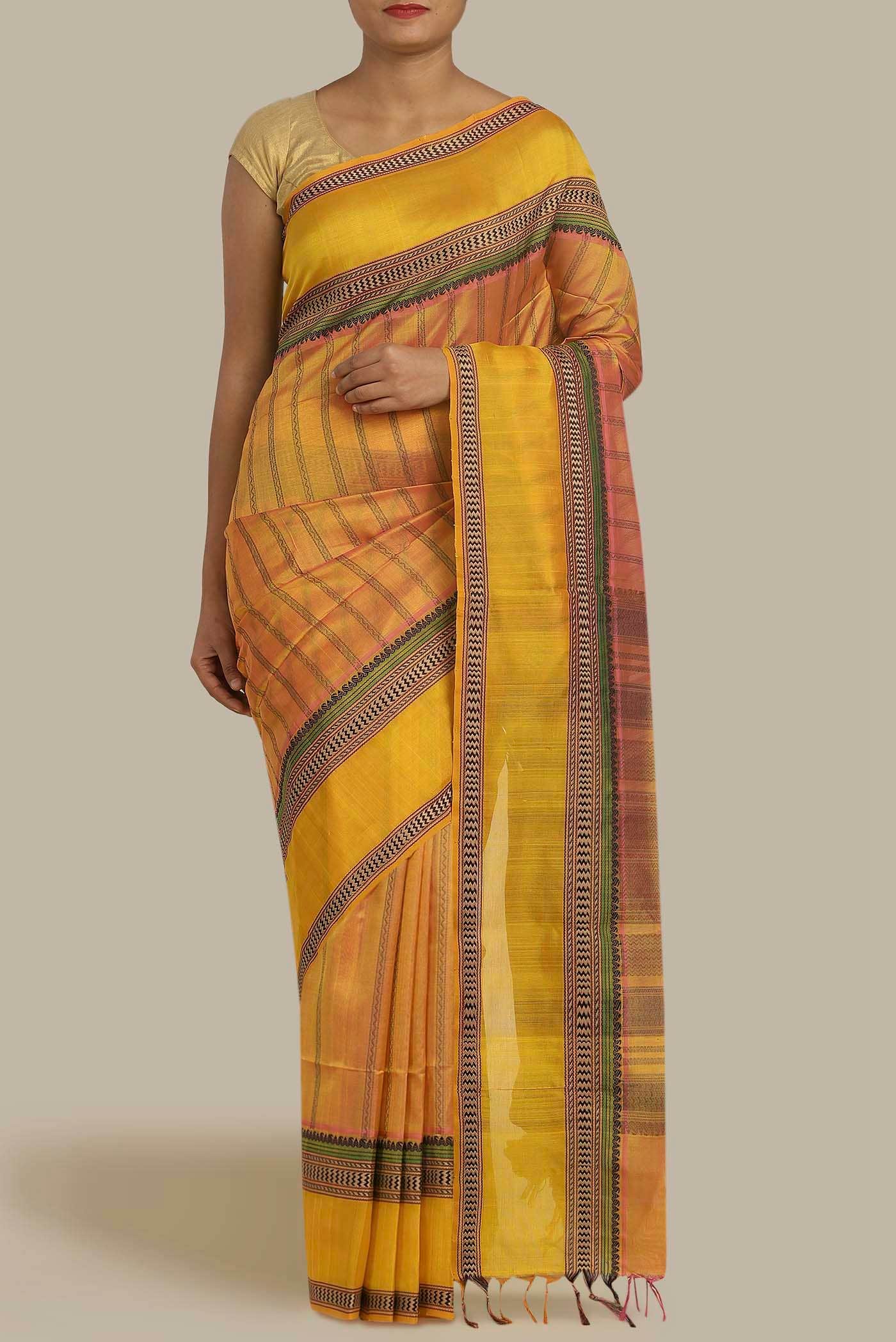 Yellow Silk Cotton Saree