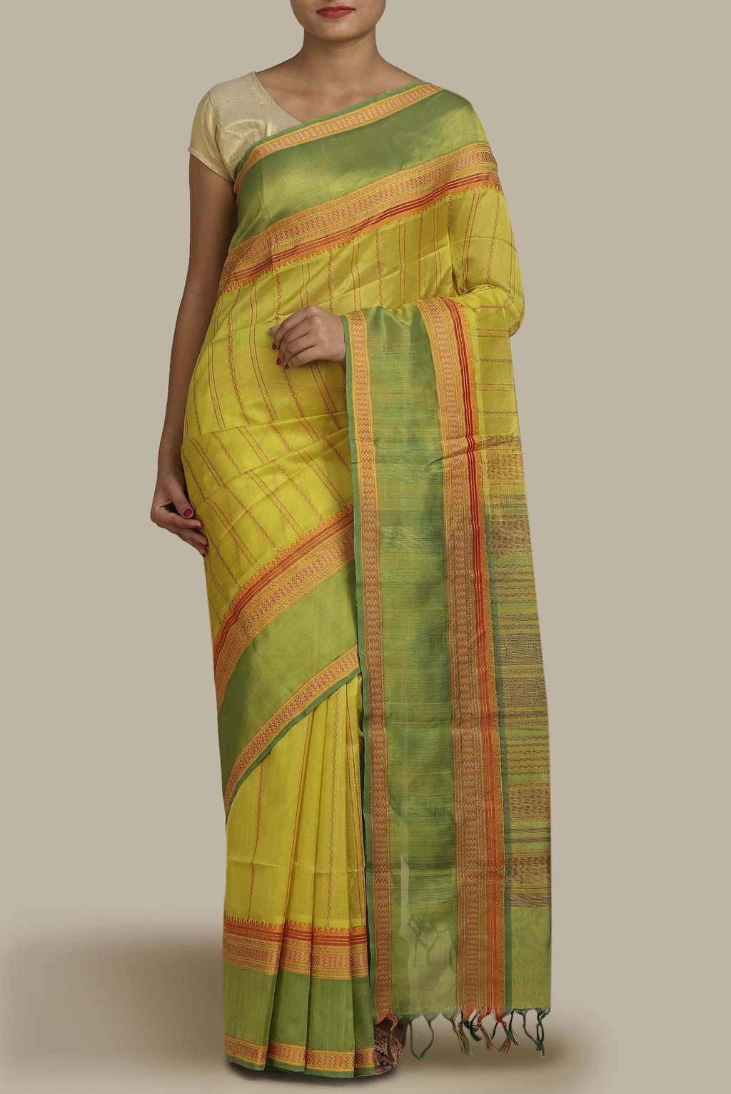 Yellow Silk Cotton Saree