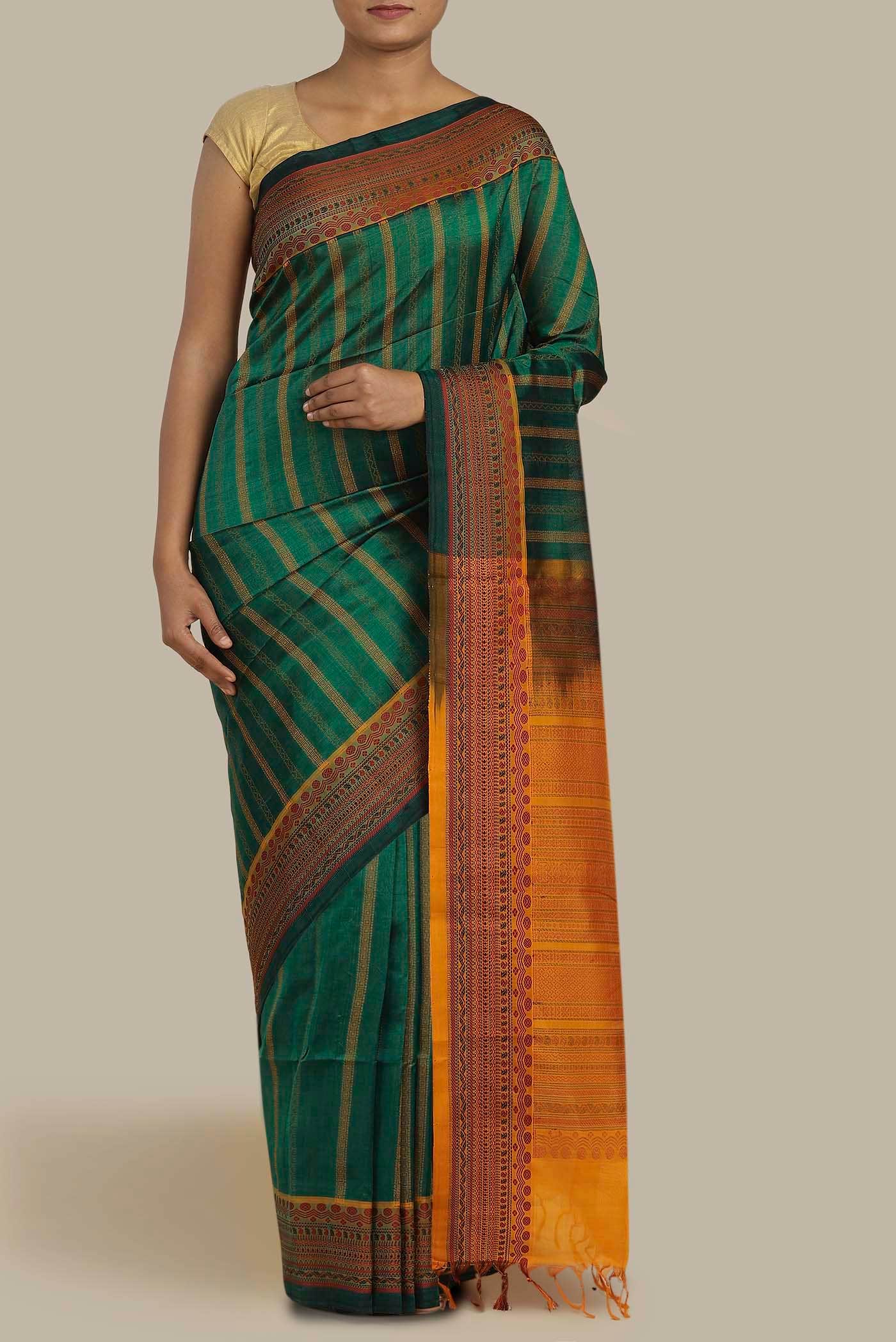 Green Silk Cotton Saree