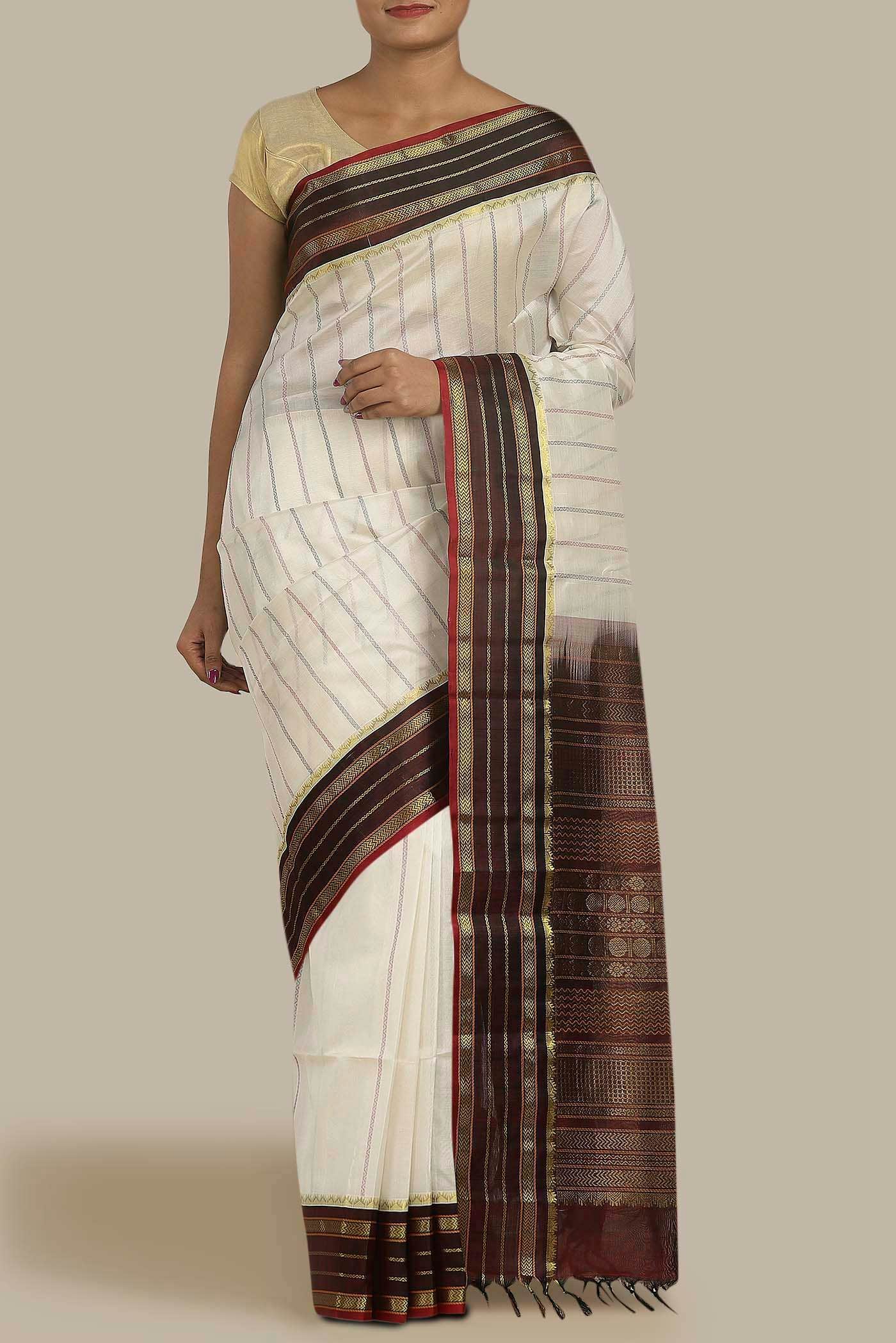 Off White Silk Cotton Saree