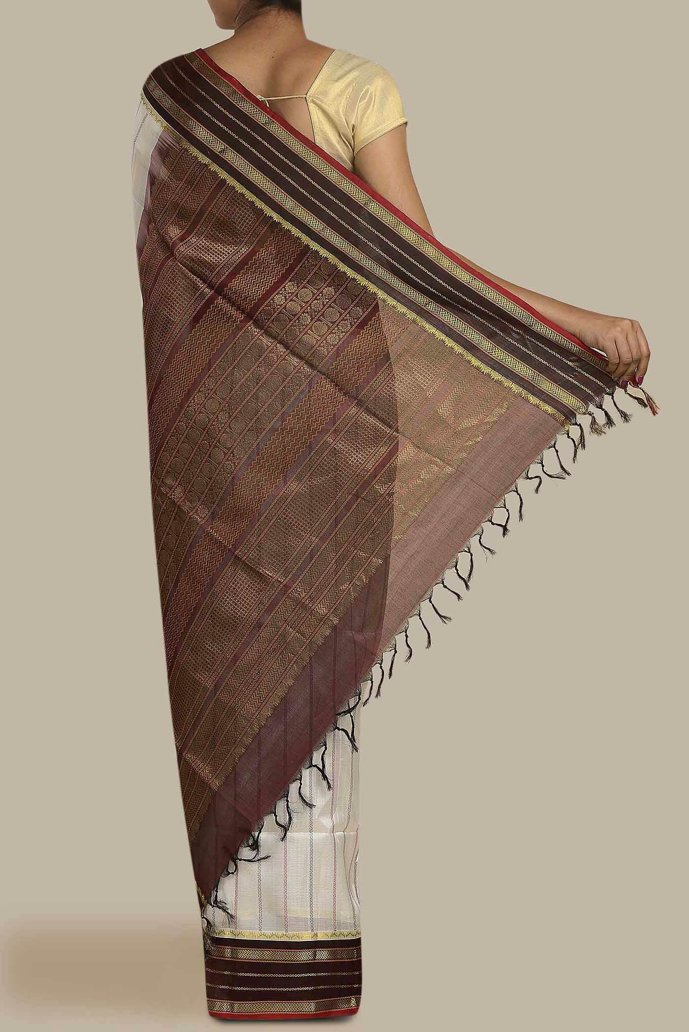 Off White Silk Cotton Saree
