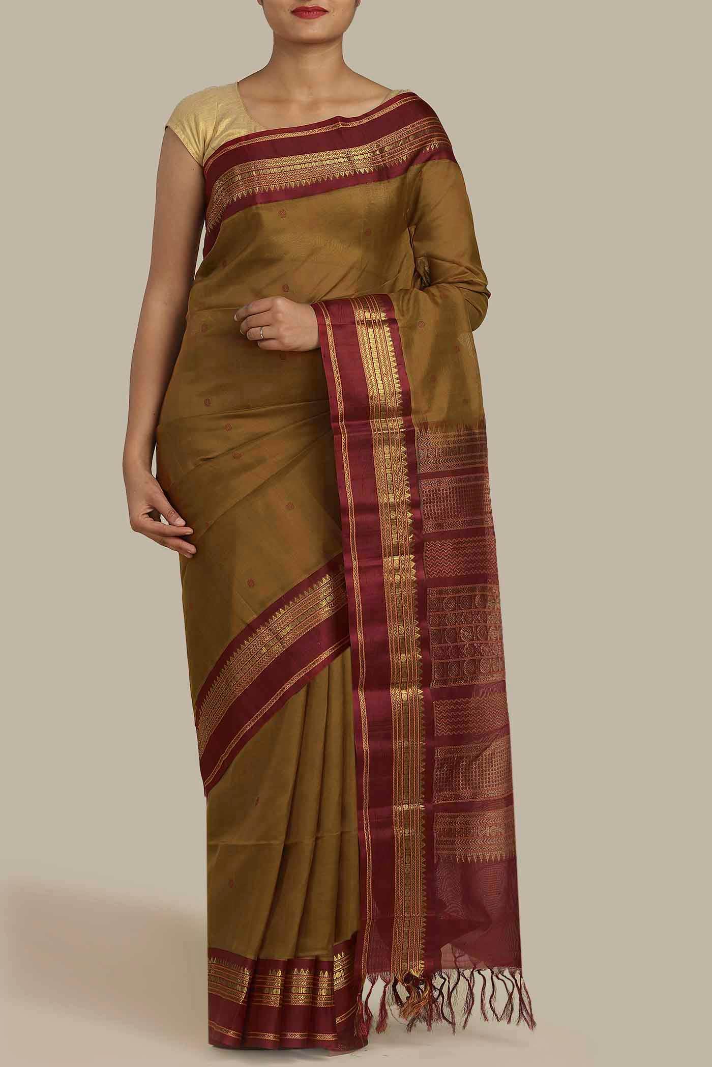 Brown Silk Cotton Saree