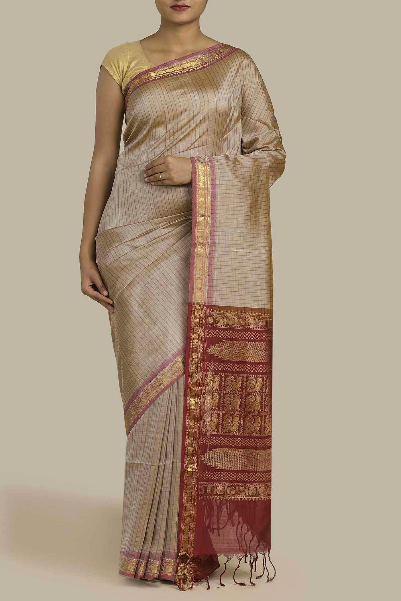 Beige Silk Cotton Saree