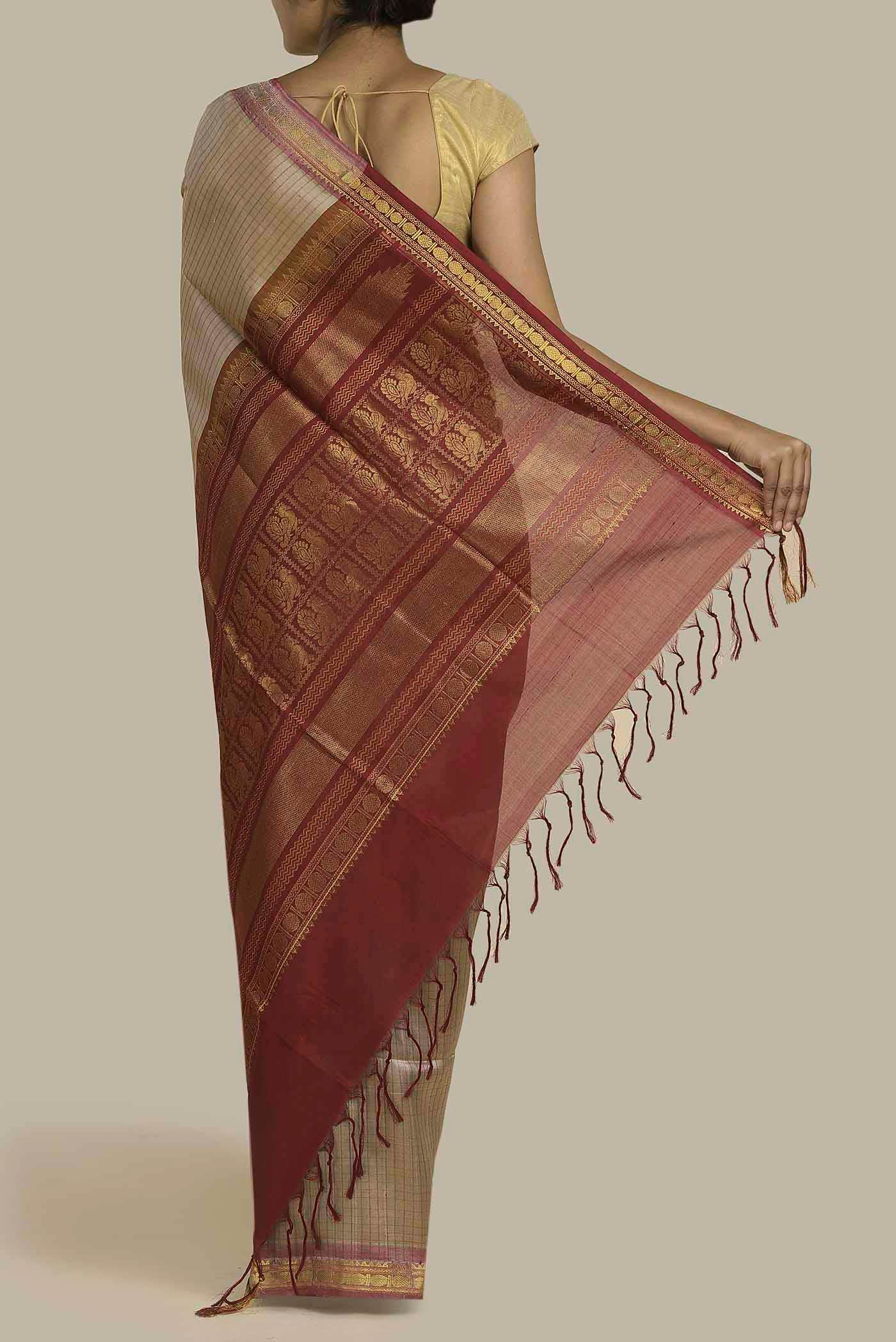 Beige Silk Cotton Saree