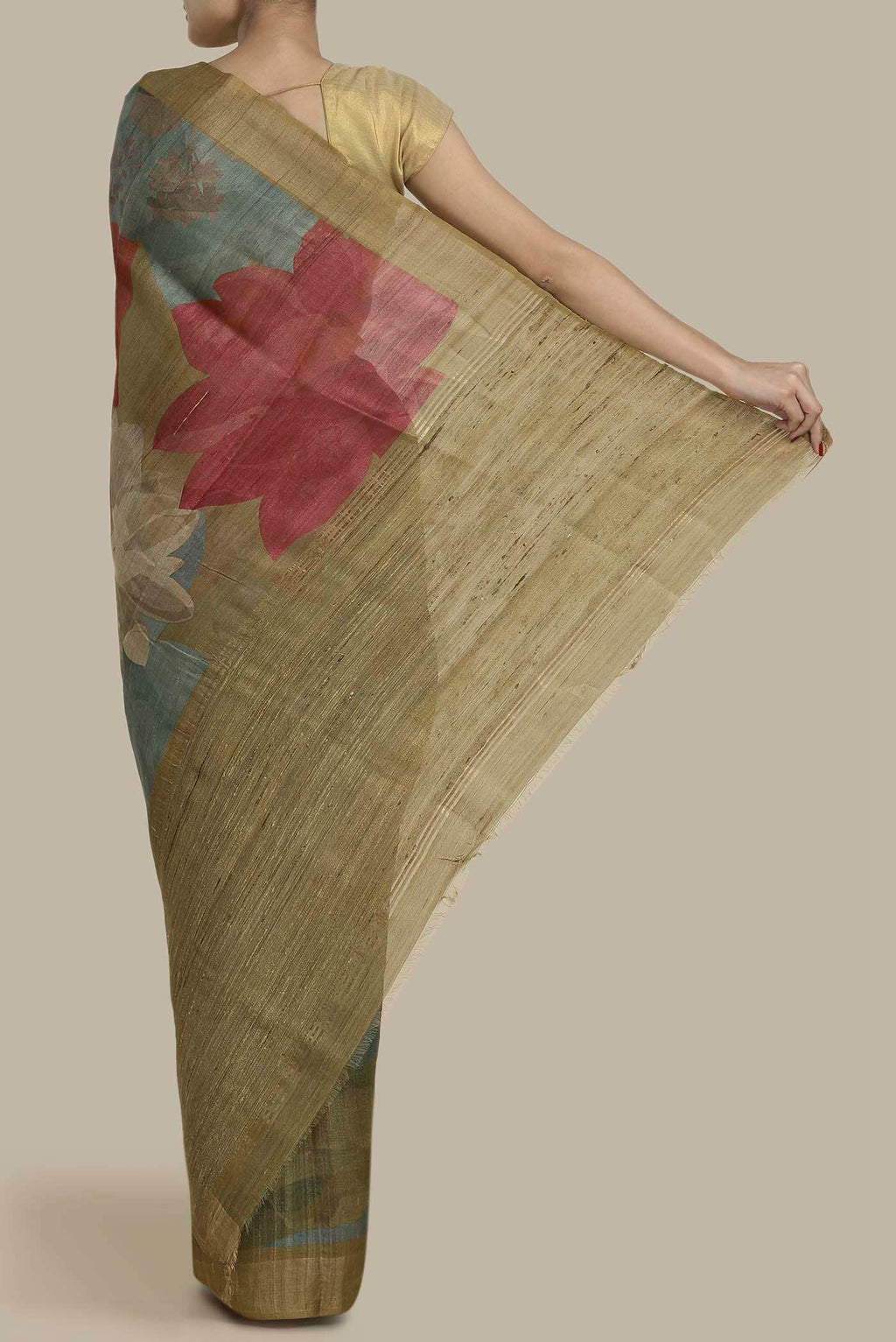 Dark Beige Bhagalpuri Tussar Silk Saree