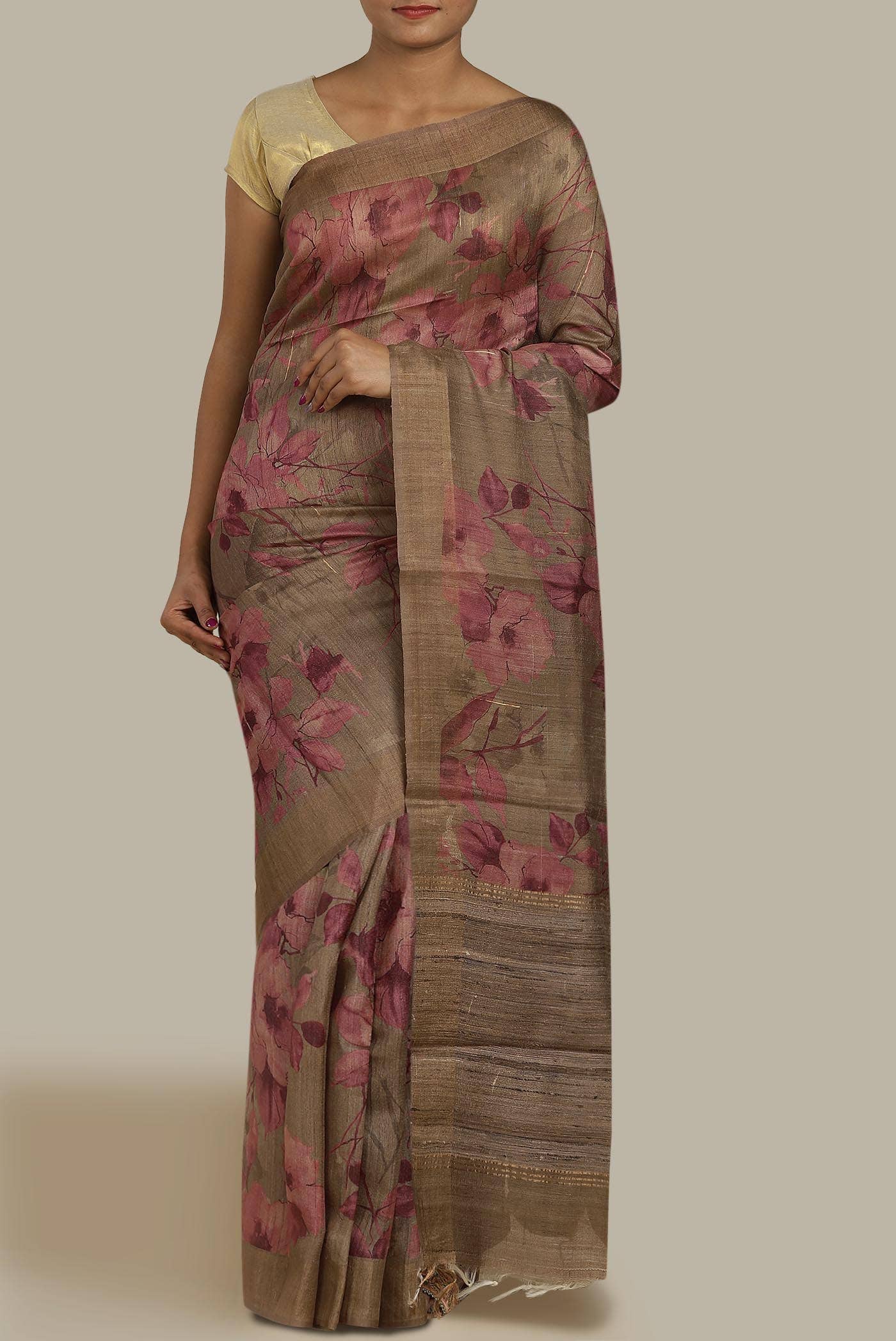 Brown Bhagalpuri Tussar Silk Saree