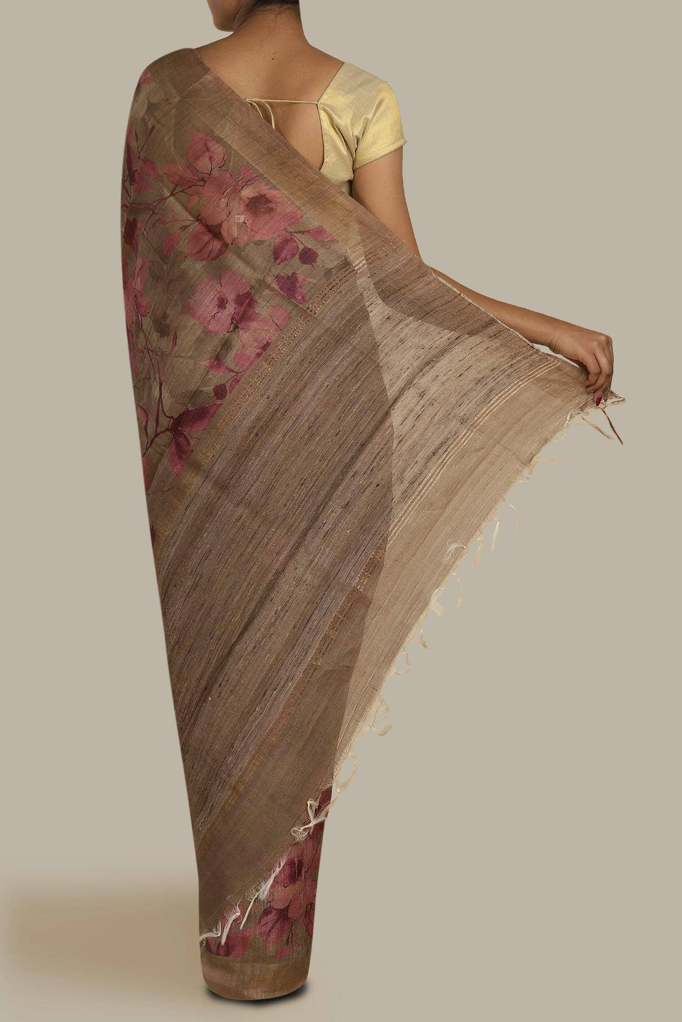 Brown Bhagalpuri Tussar Silk Saree