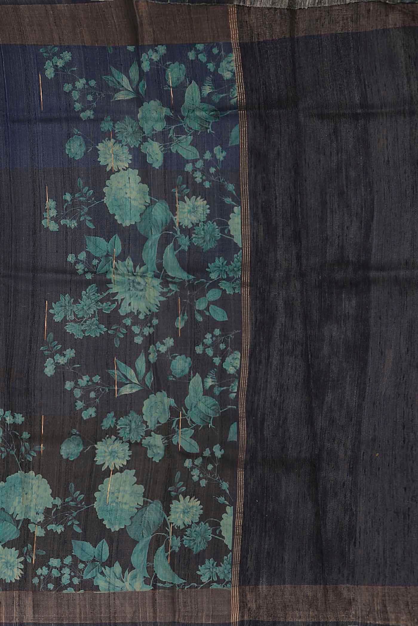 Navy Blue Bhagalpuri Tussar Silk Saree
