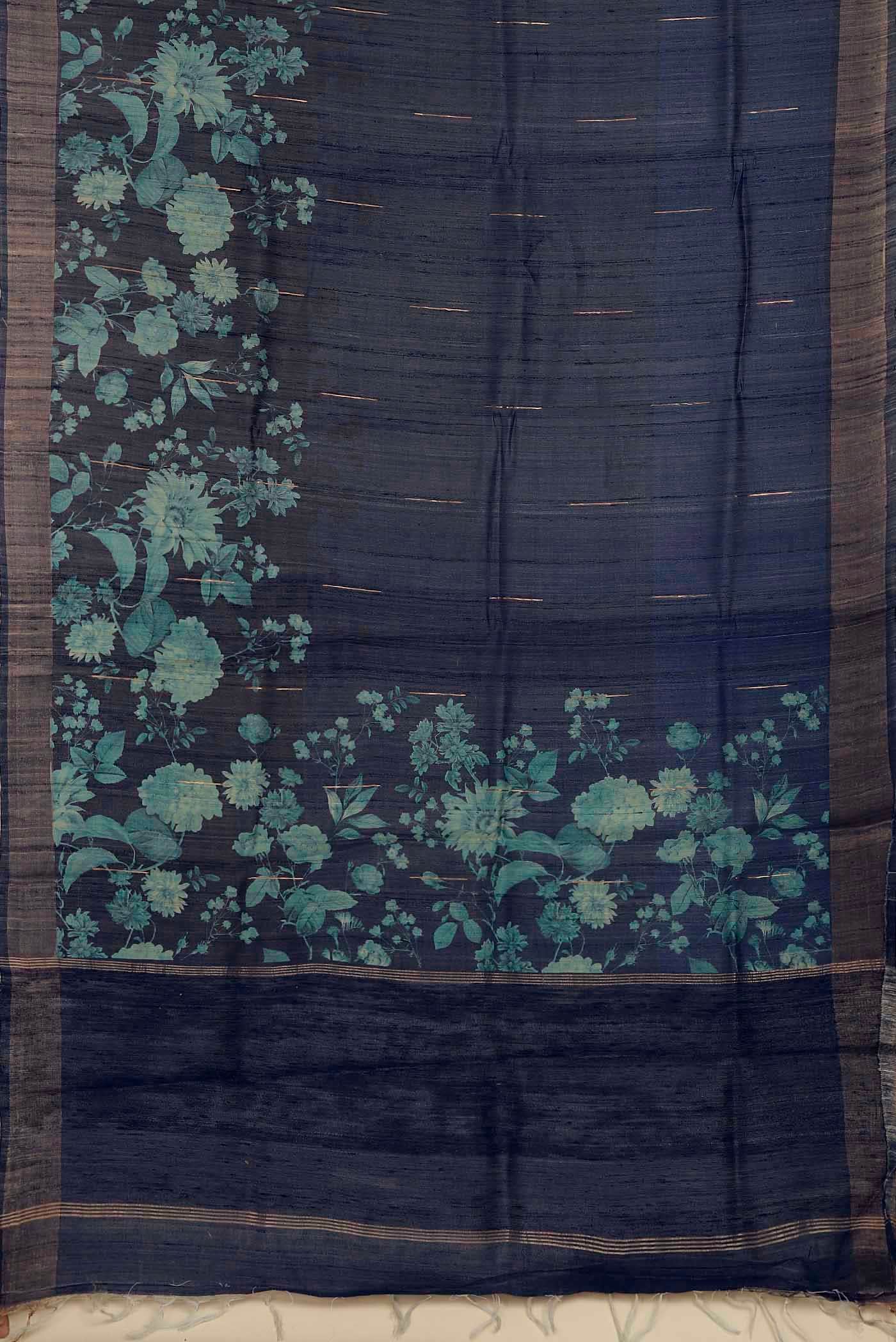 Navy Blue Bhagalpuri Tussar Silk Saree