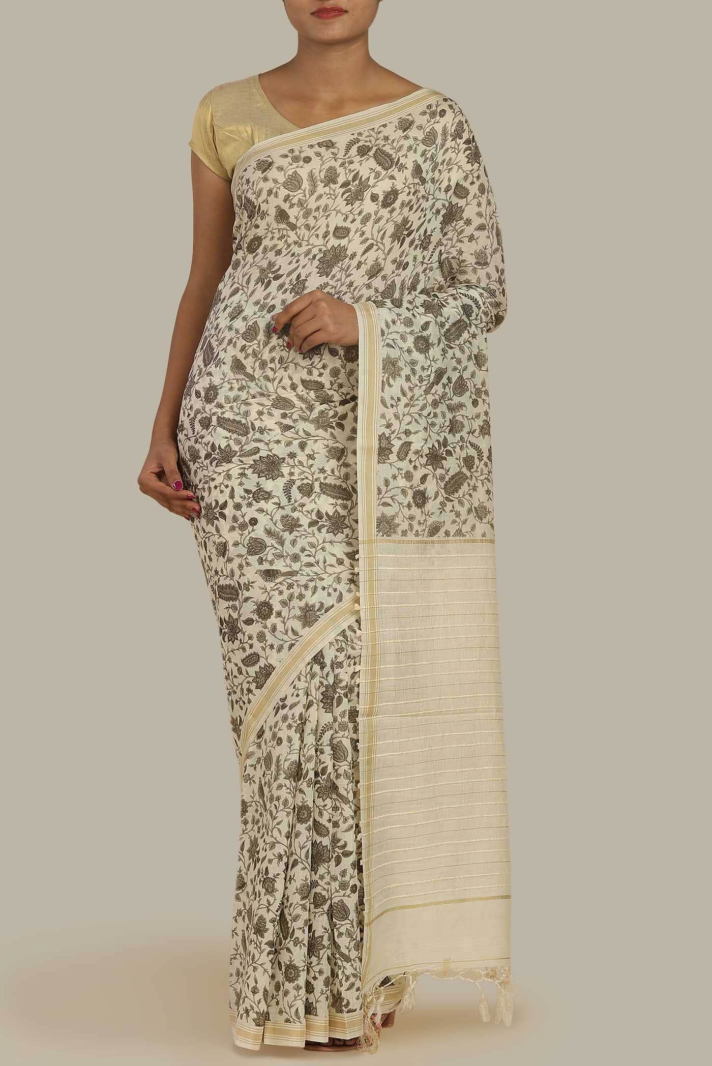 Cream Bhagalpuri Tussar Silk Saree