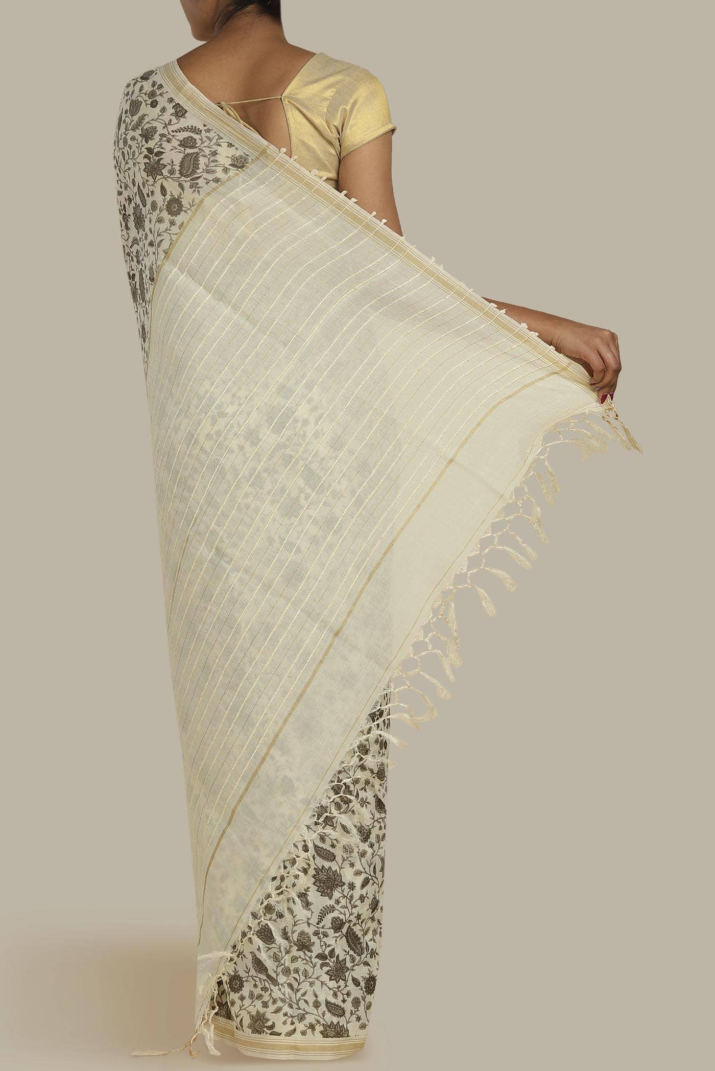 Cream Bhagalpuri Tussar Silk Saree