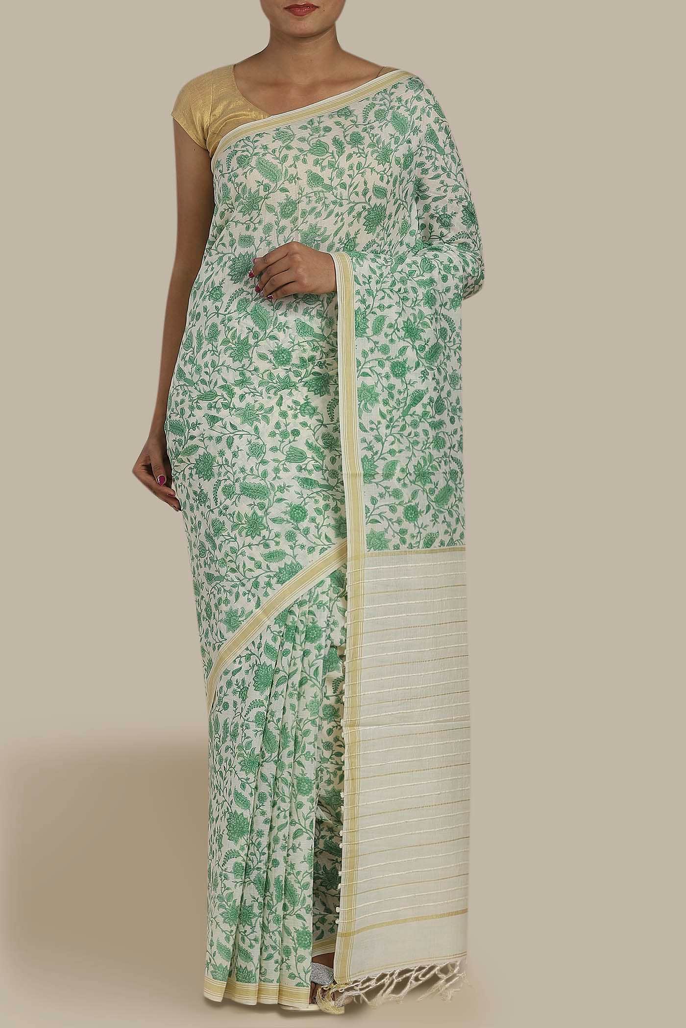 Cream Tussar Silk Saree