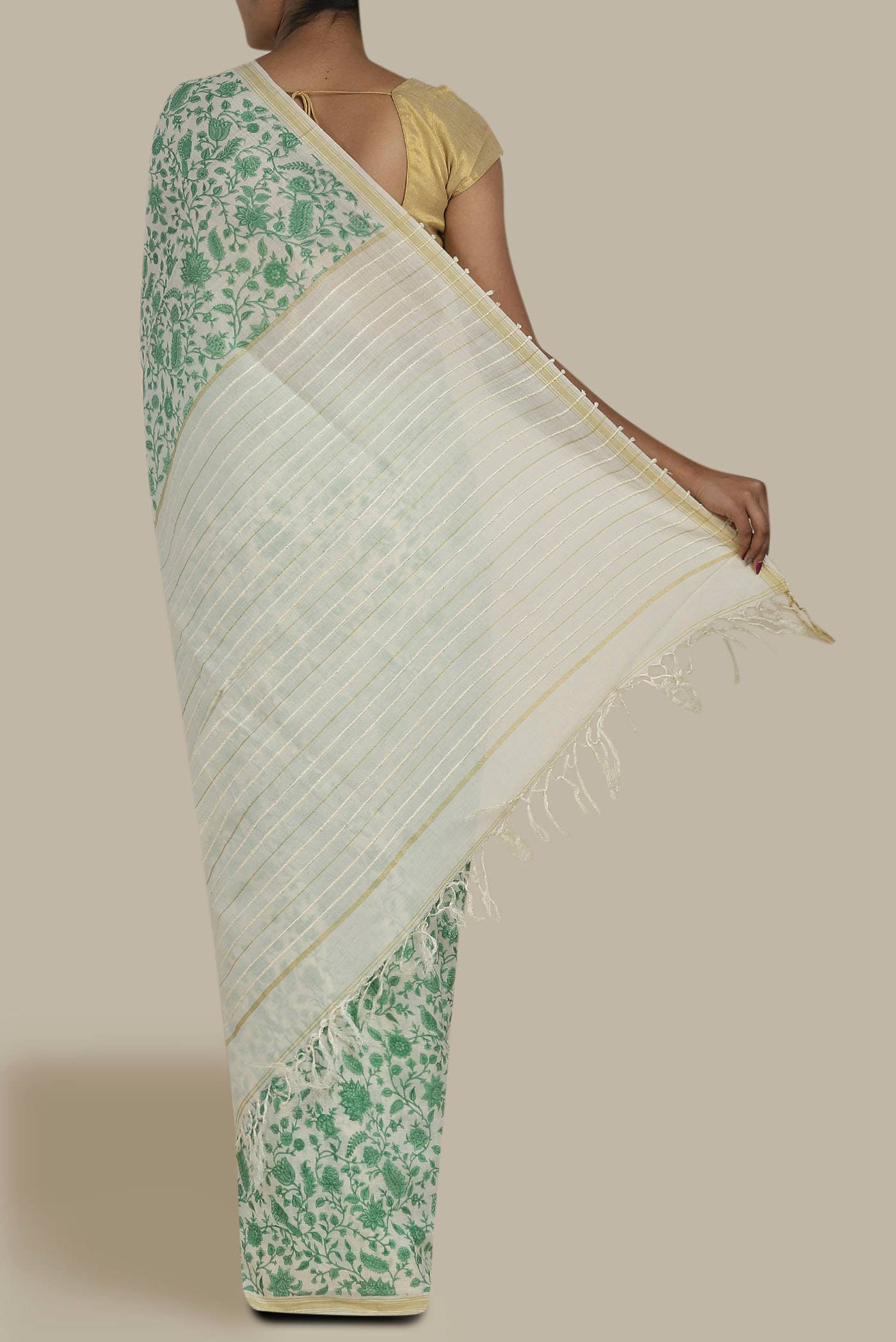 Cream Tussar Silk Saree