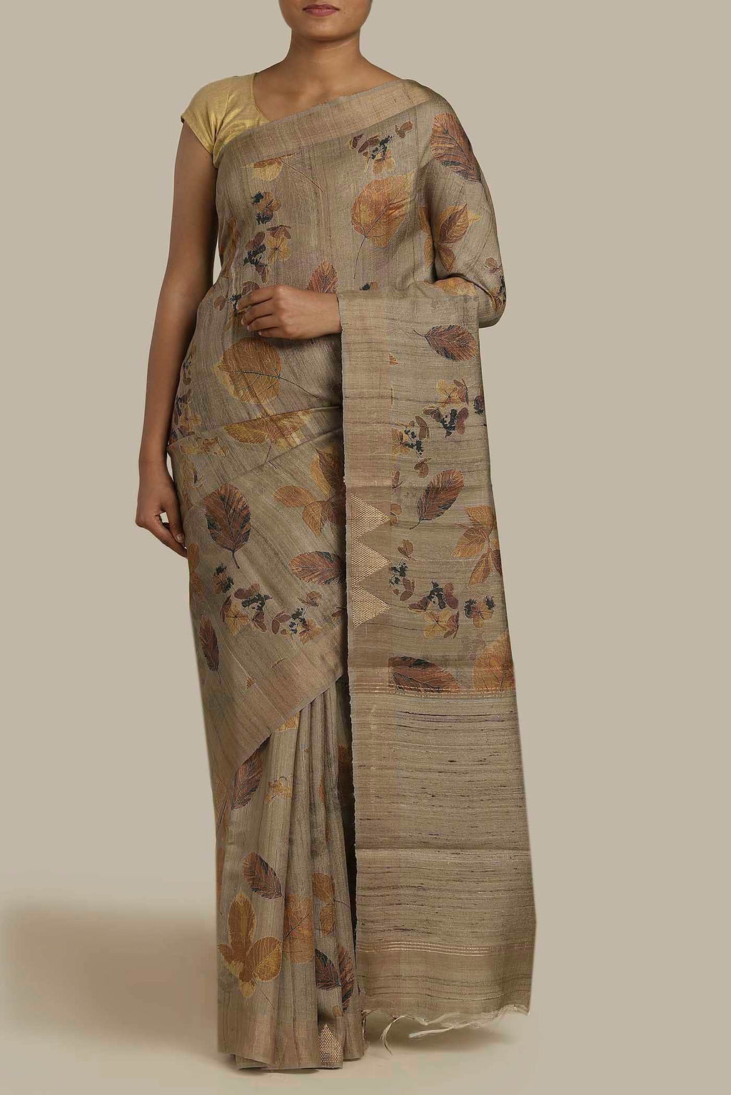Beige Bhagalpuri Tussar Silk Saree