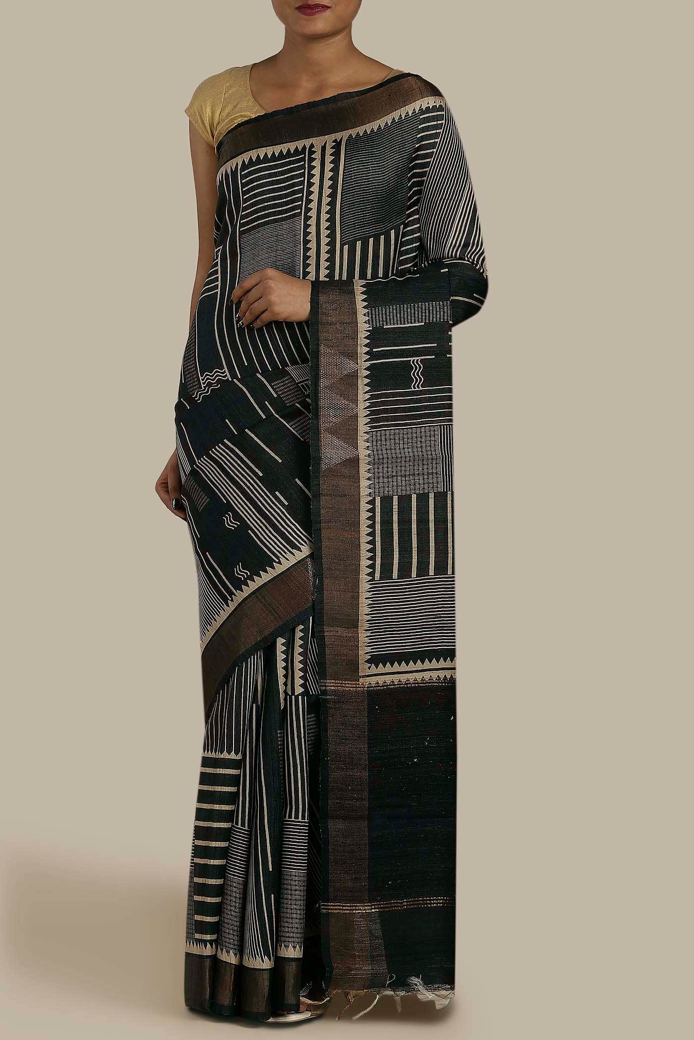 Black Bhagalpuri Tussar Silk Saree