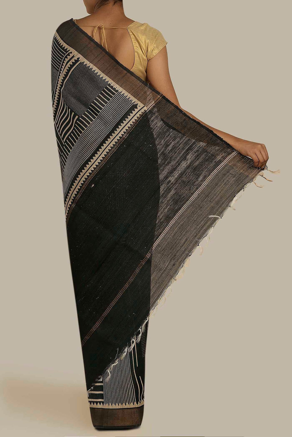 Black Bhagalpuri Tussar Silk Saree