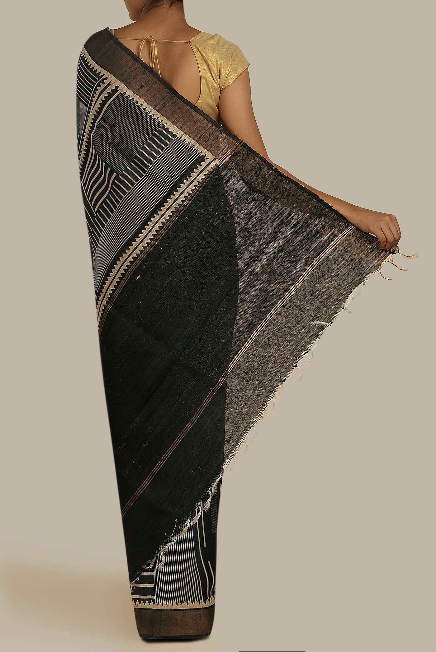 Black Bhagalpuri Tussar Silk Saree