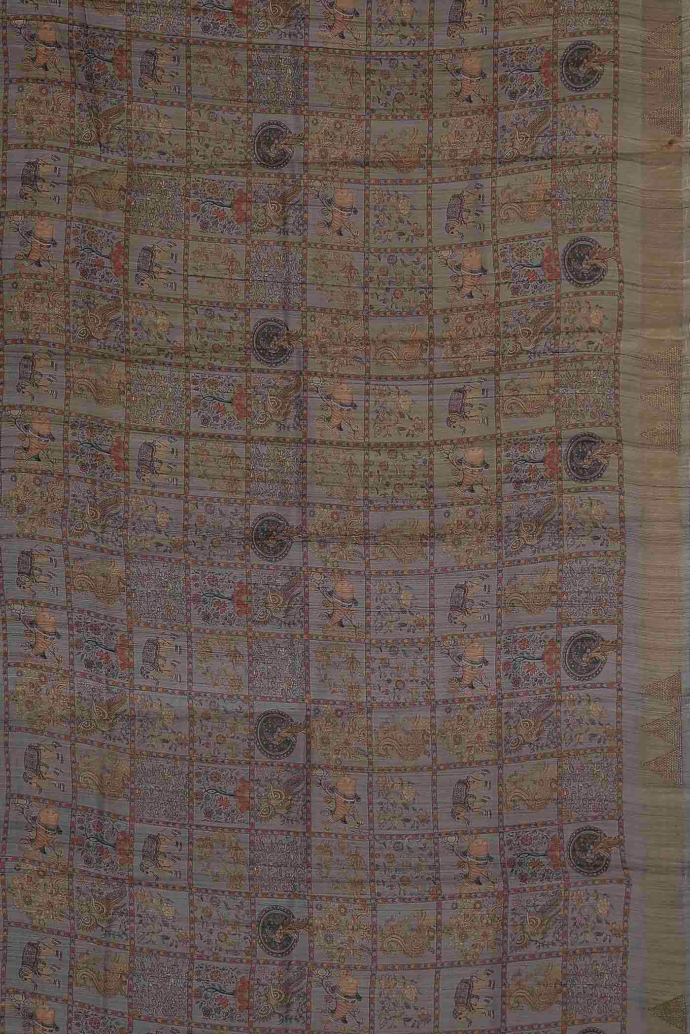 Grey Tussar Silk Saree
