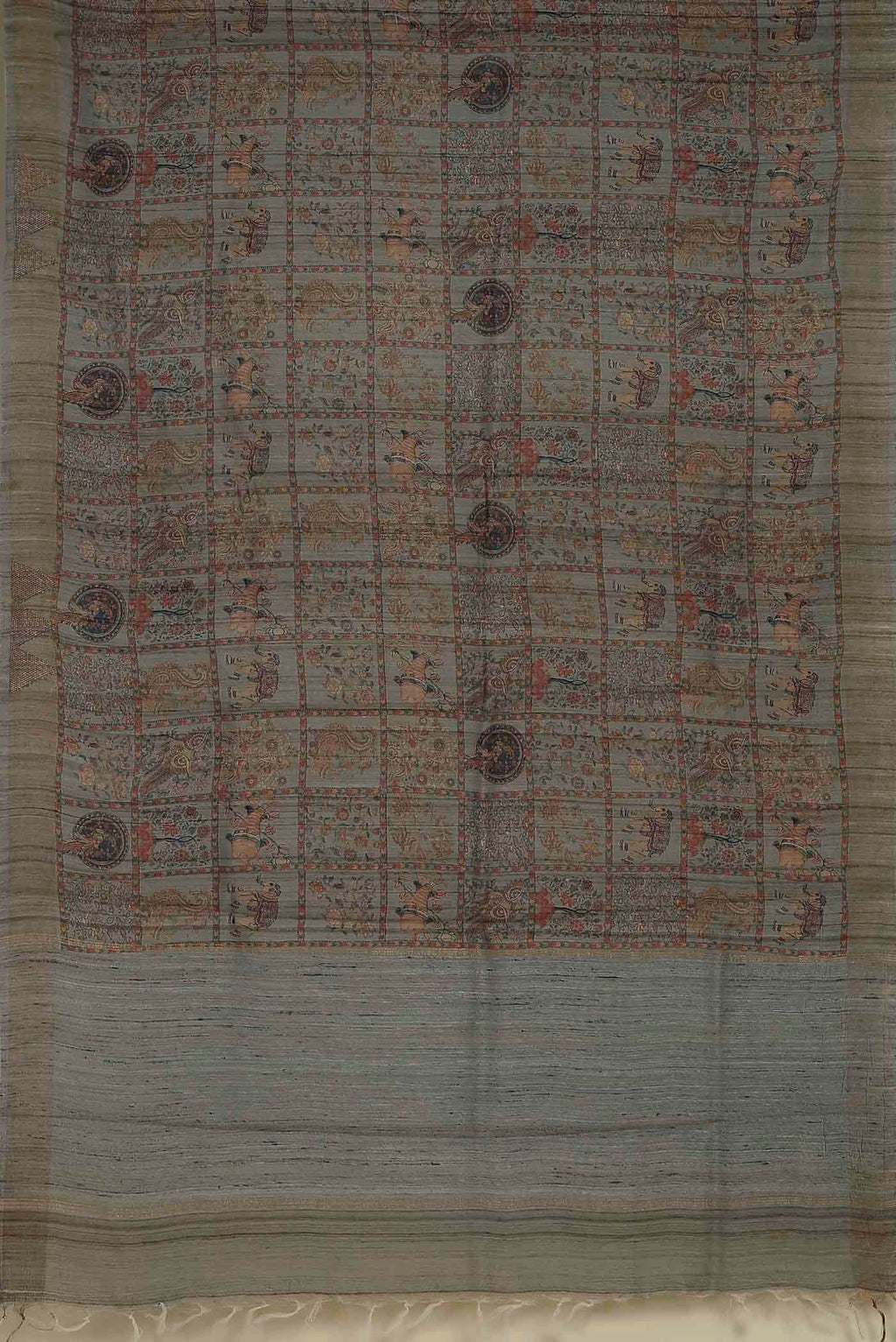 Grey Tussar Silk Saree