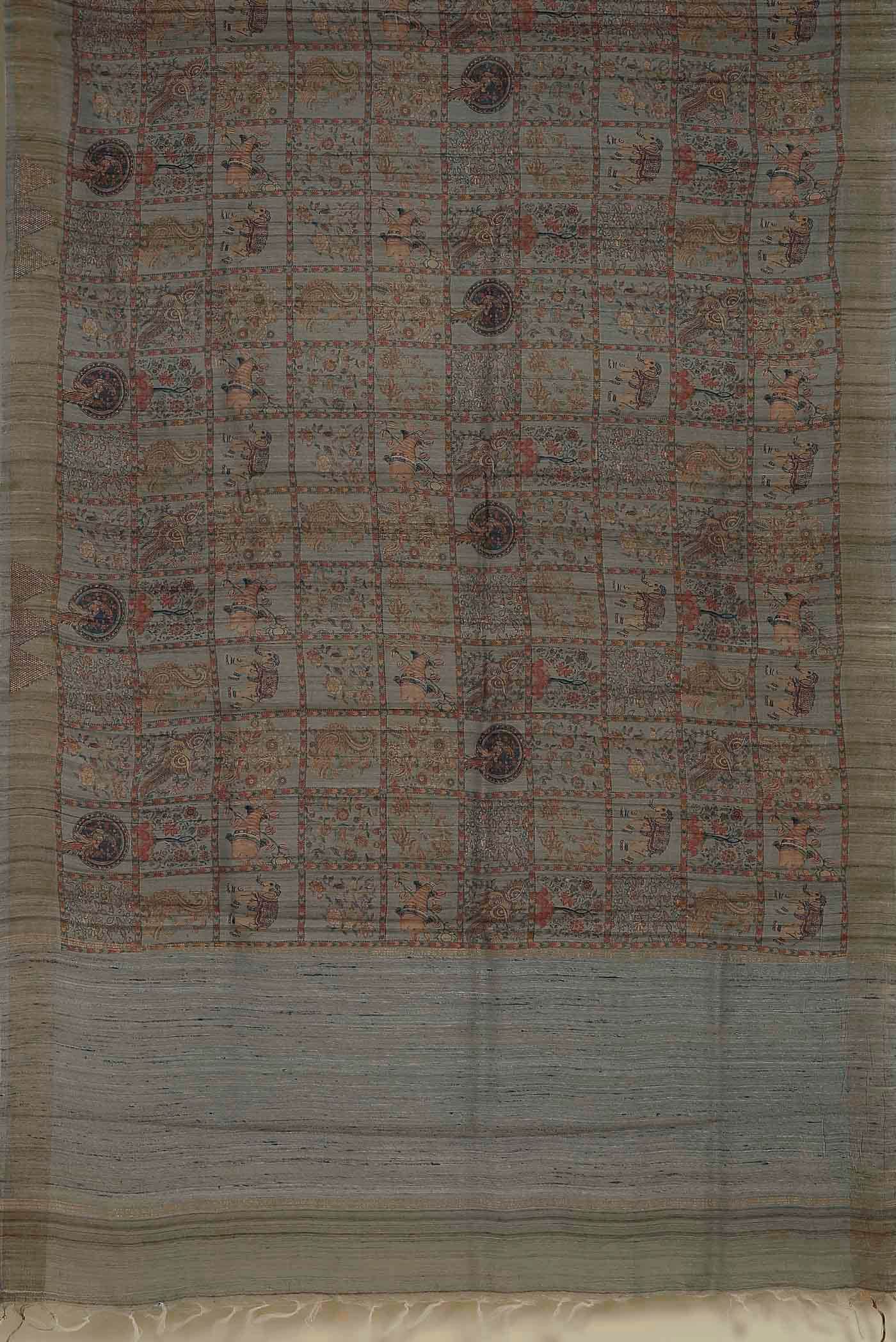 Grey Tussar Silk Saree