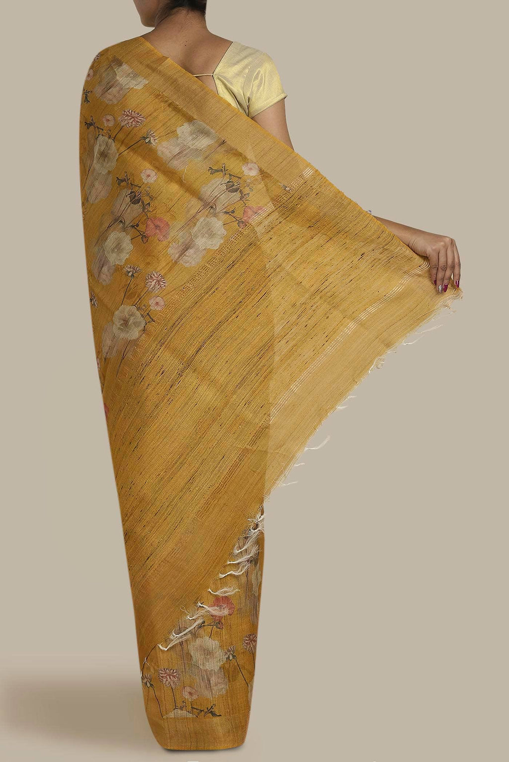 Yellow Bhagalpuri Tussar Silk Saree