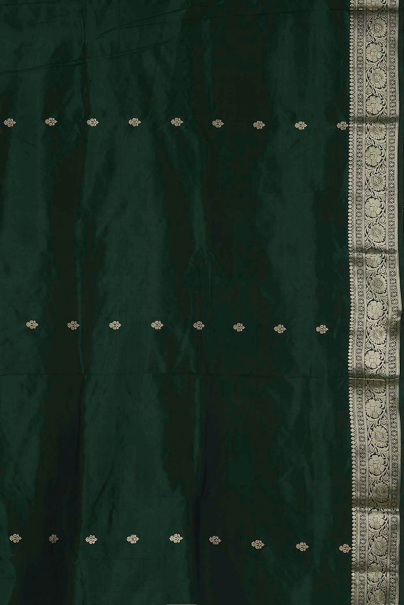 Bottle Green Banarasi Kora Cotton Saree