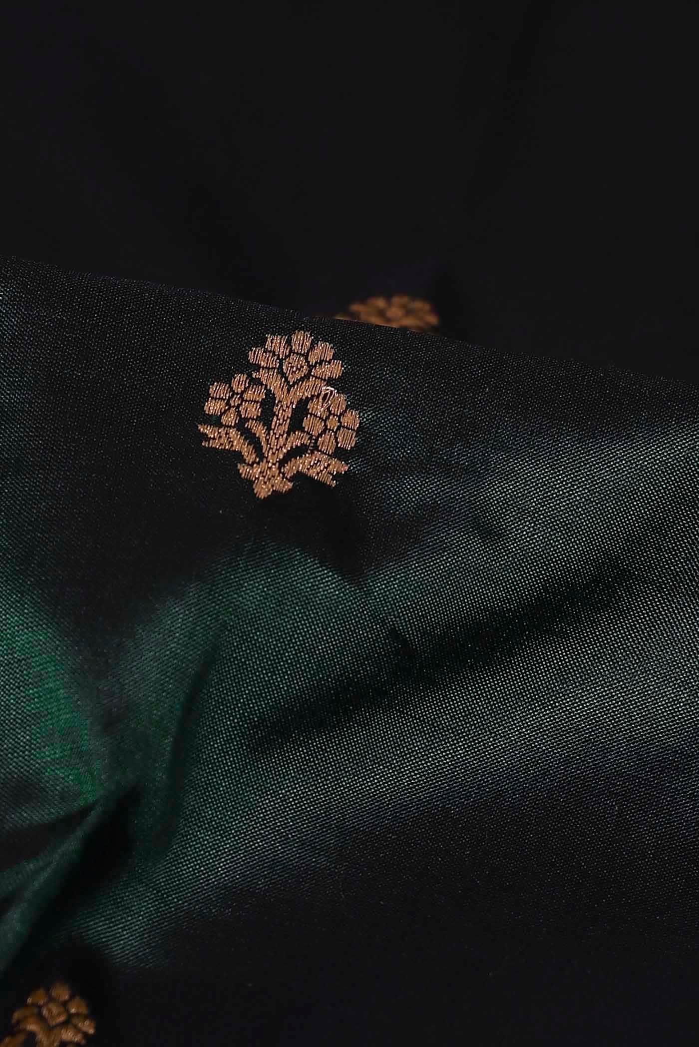 Bottle Green Banarasi Kora Cotton Saree