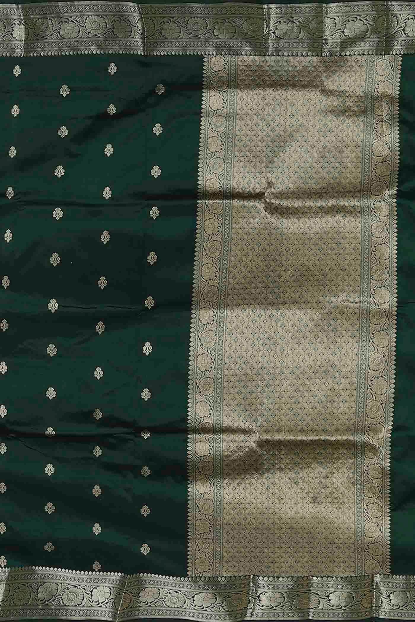 Bottle Green Banarasi Kora Cotton Saree