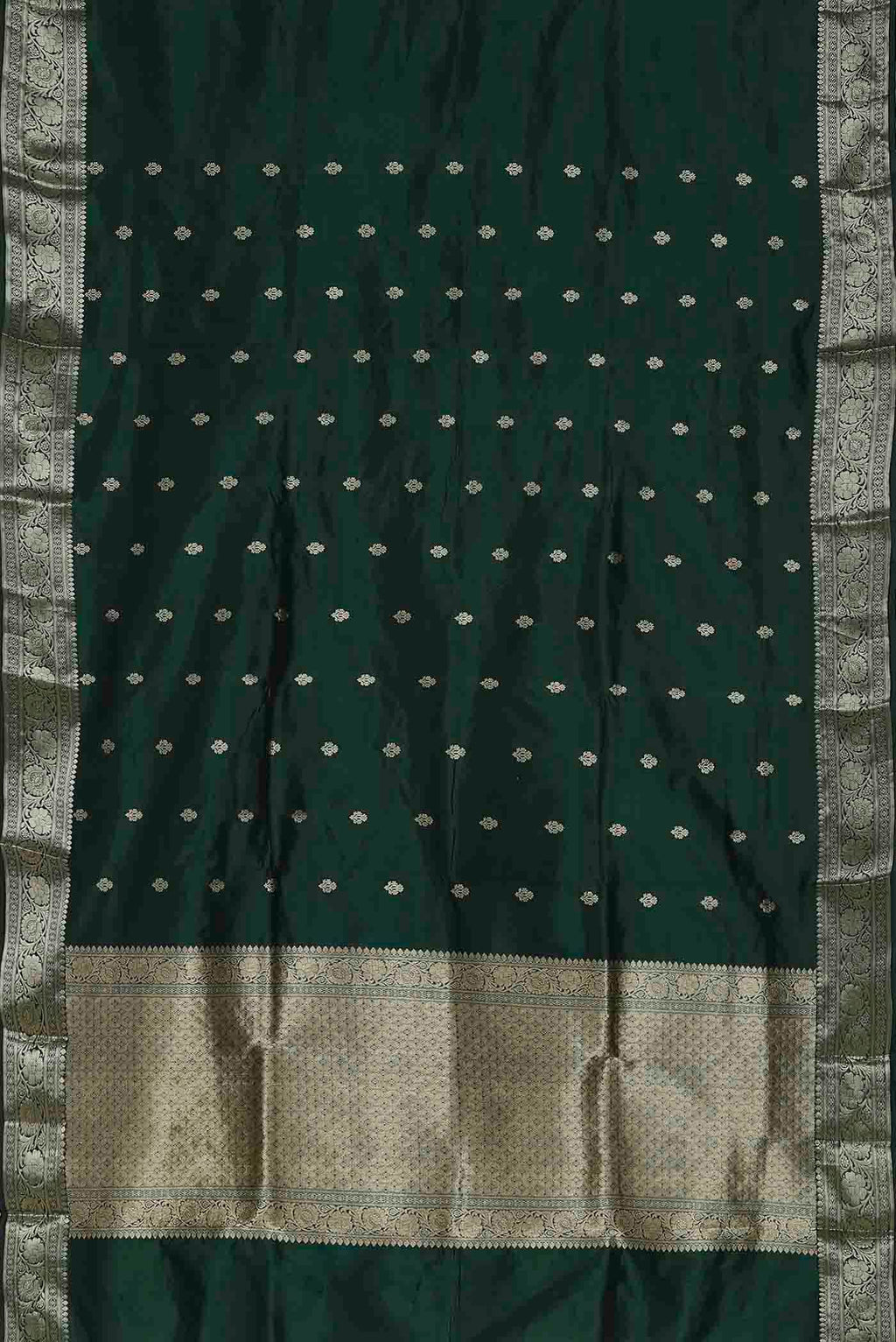 Bottle Green Banarasi Kora Cotton Saree