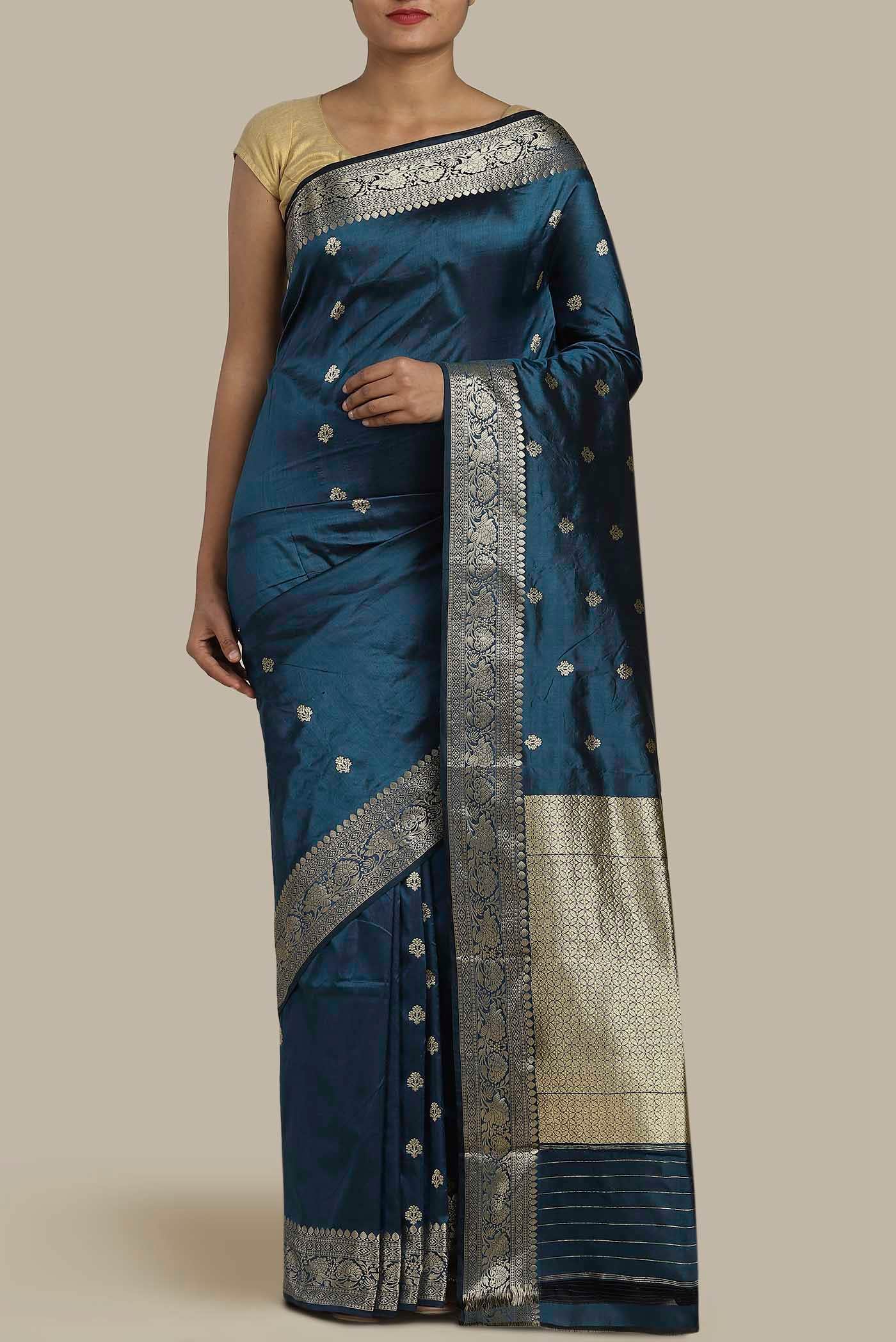 Blue Banarasi Katan Silk Saree