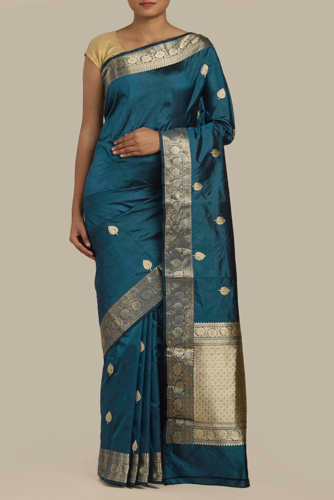 Blue Banarasi Katan Silk Saree