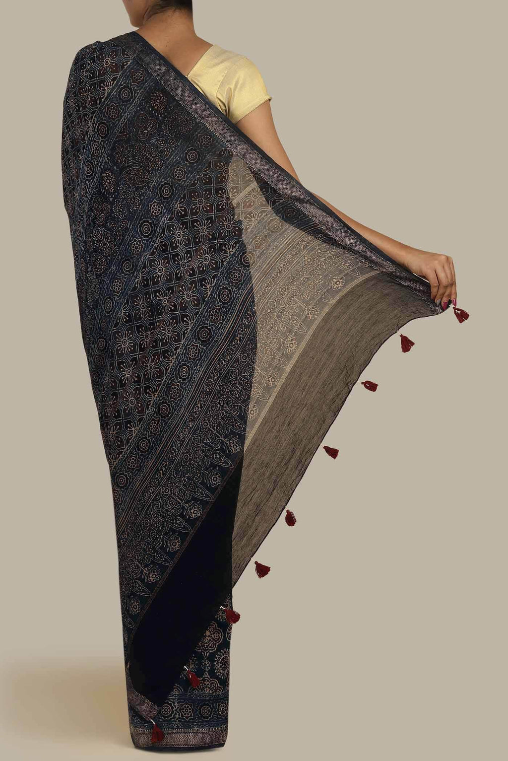 Indigo Maheshwari Silk Cotton Saree