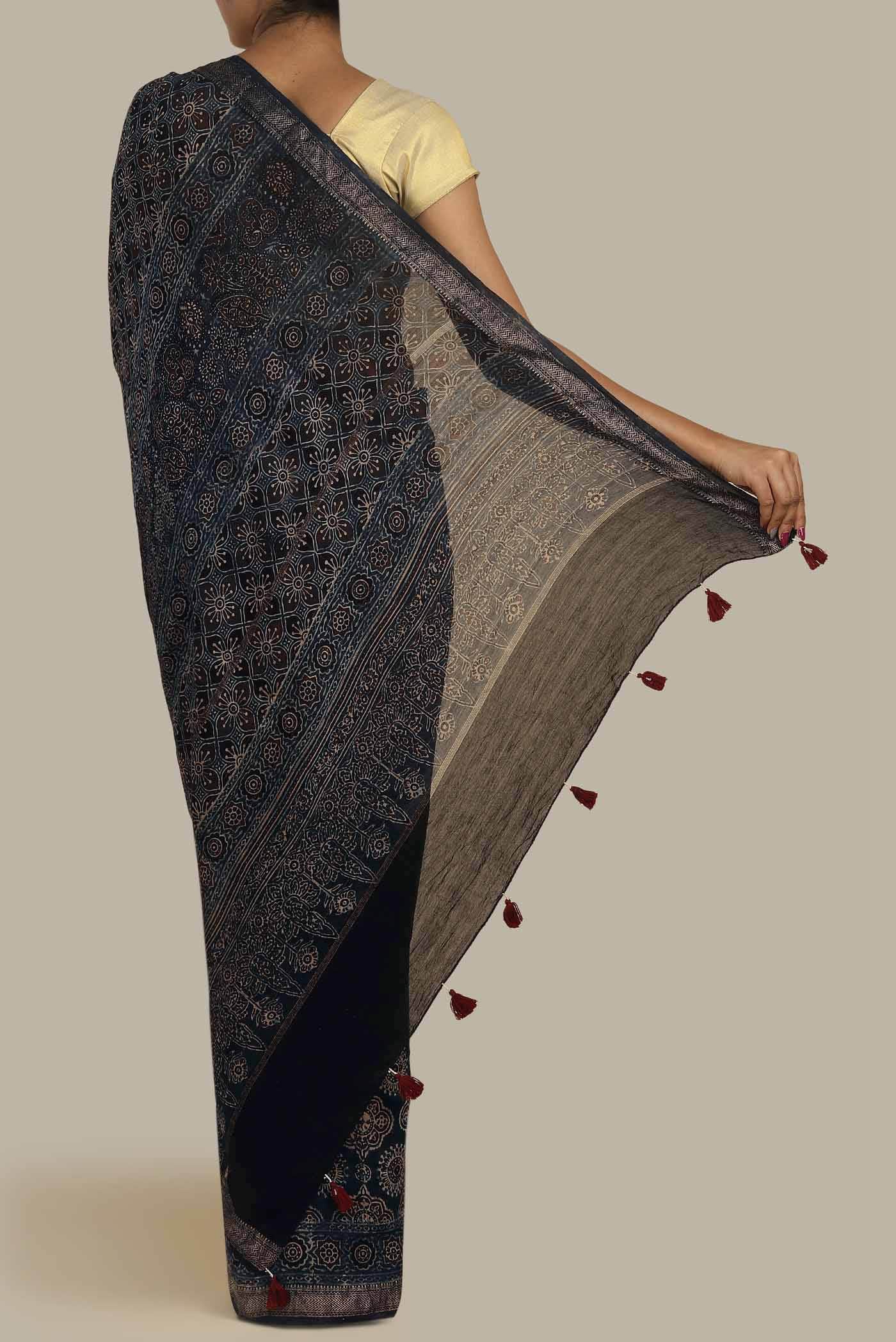 Indigo Maheshwari Silk Cotton Saree