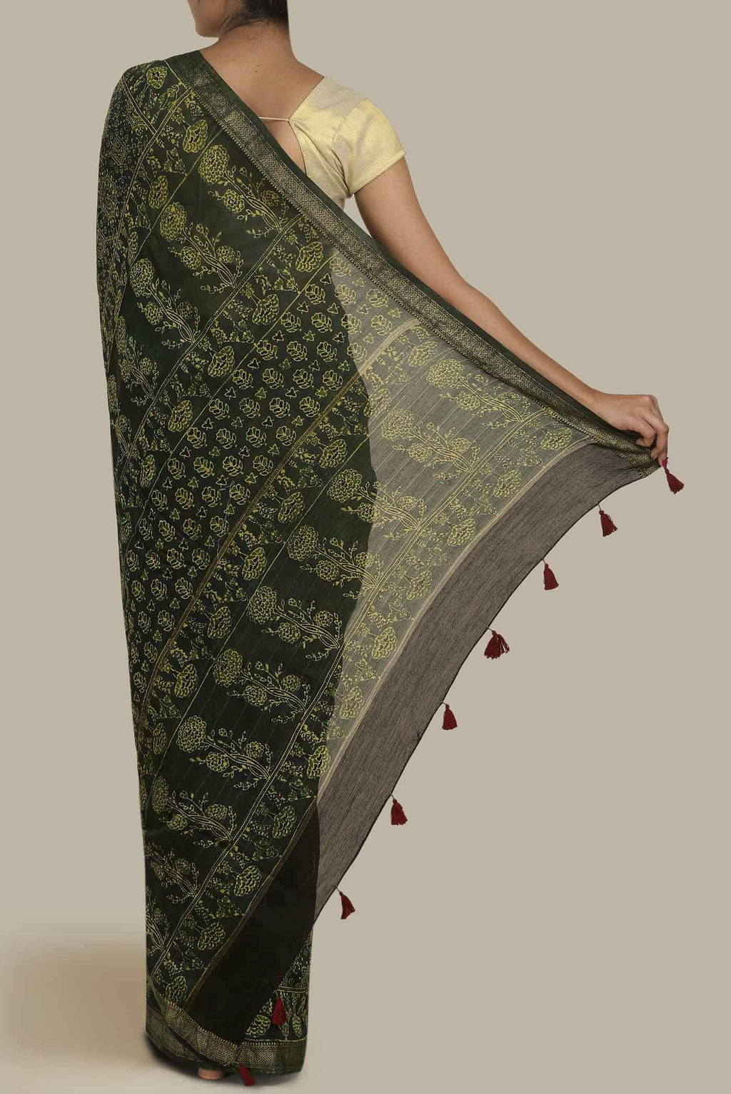 Green Maheshwari Silk Cotton Saree