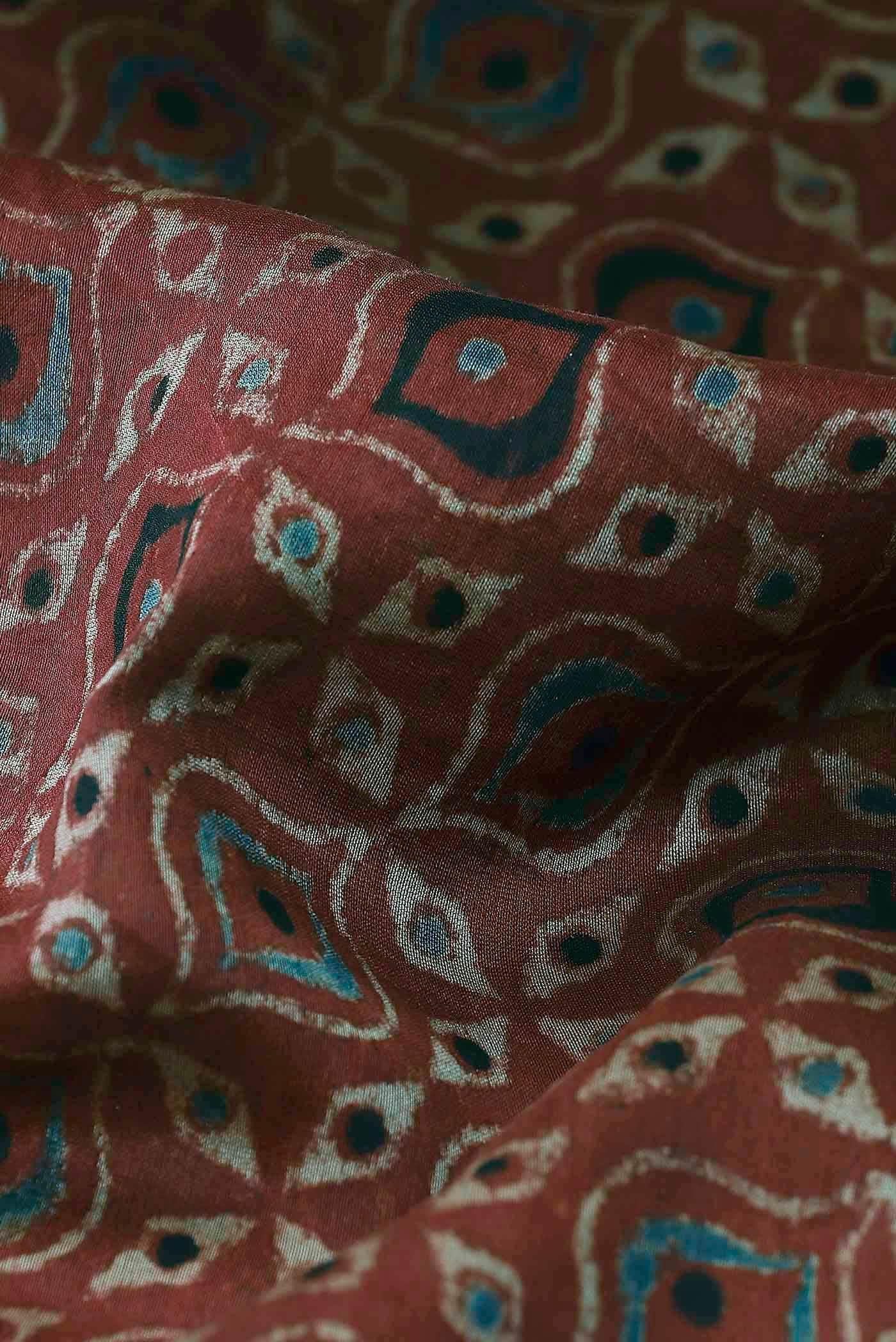 Rust Maheshwari Silk Cotton Saree