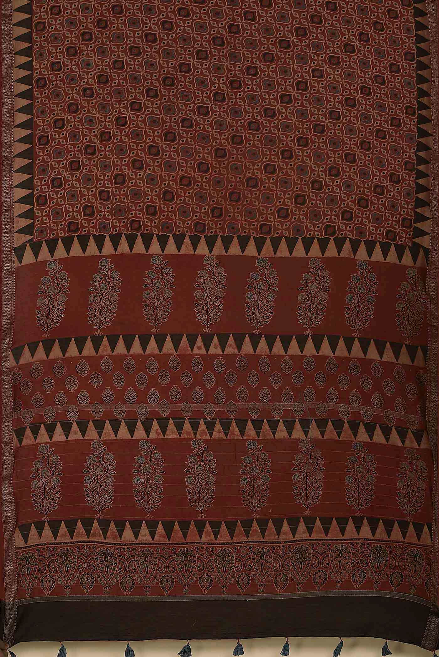 Rust Maheshwari Silk Cotton Saree