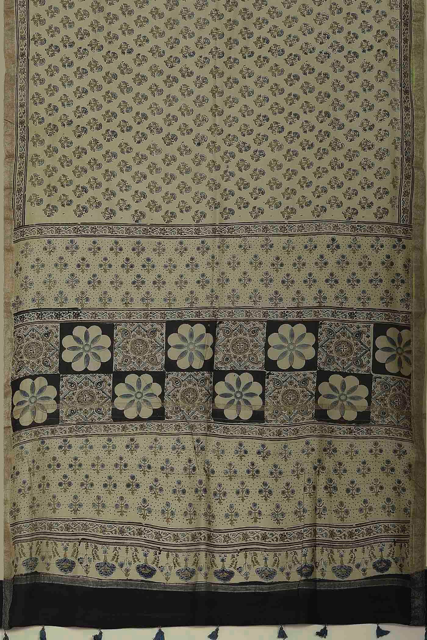 Beige Maheshwari Silk Cotton Saree