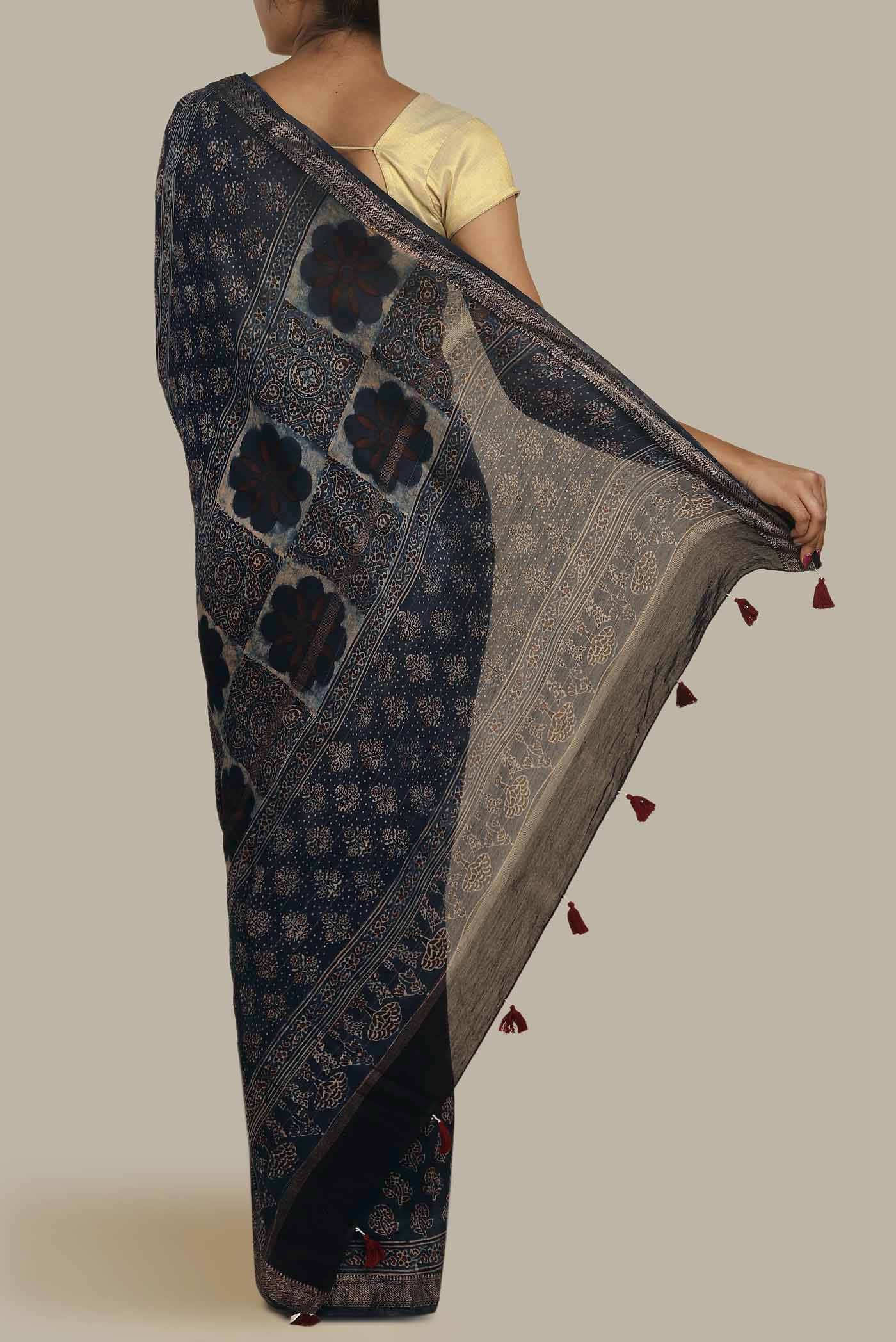 Indigo Maheshwari Silk Cotton Saree