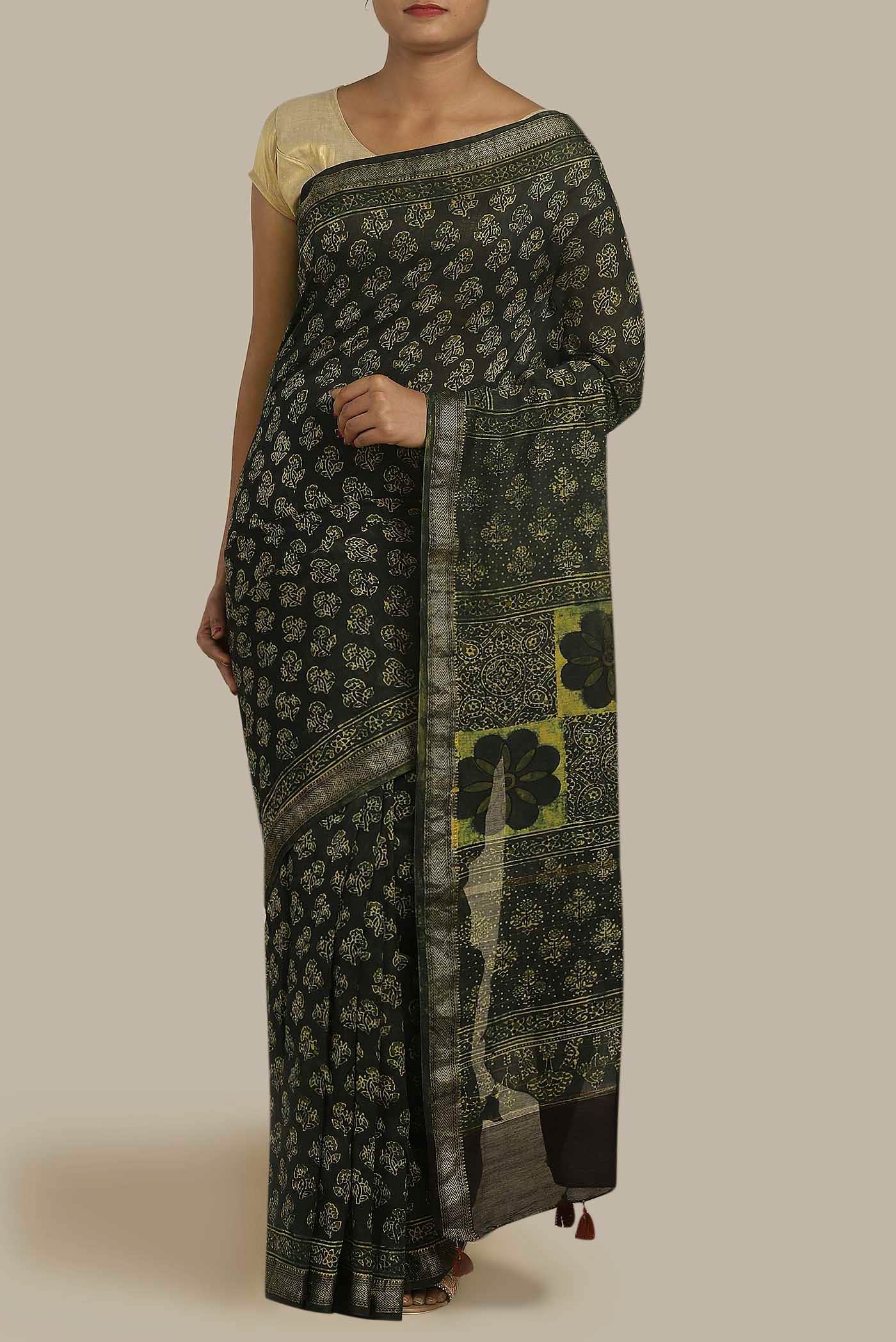 Green Maheshwari Silk Cotton Saree