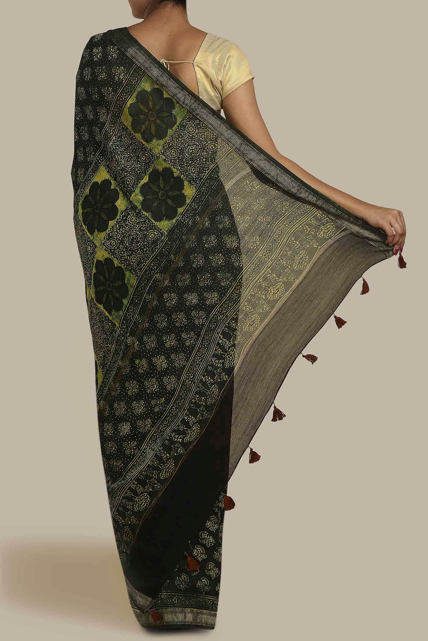 Green Maheshwari Silk Cotton Saree