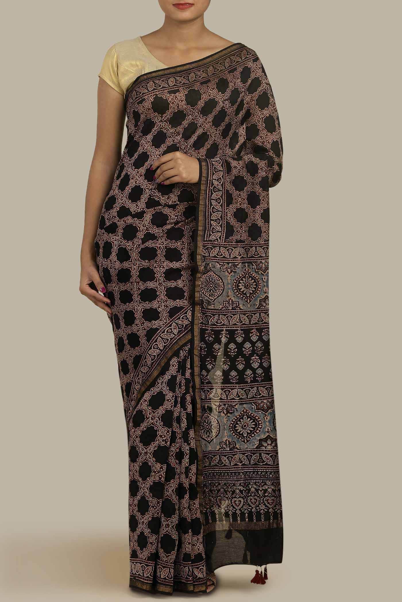 Black Chanderi Silk Cotton Saree