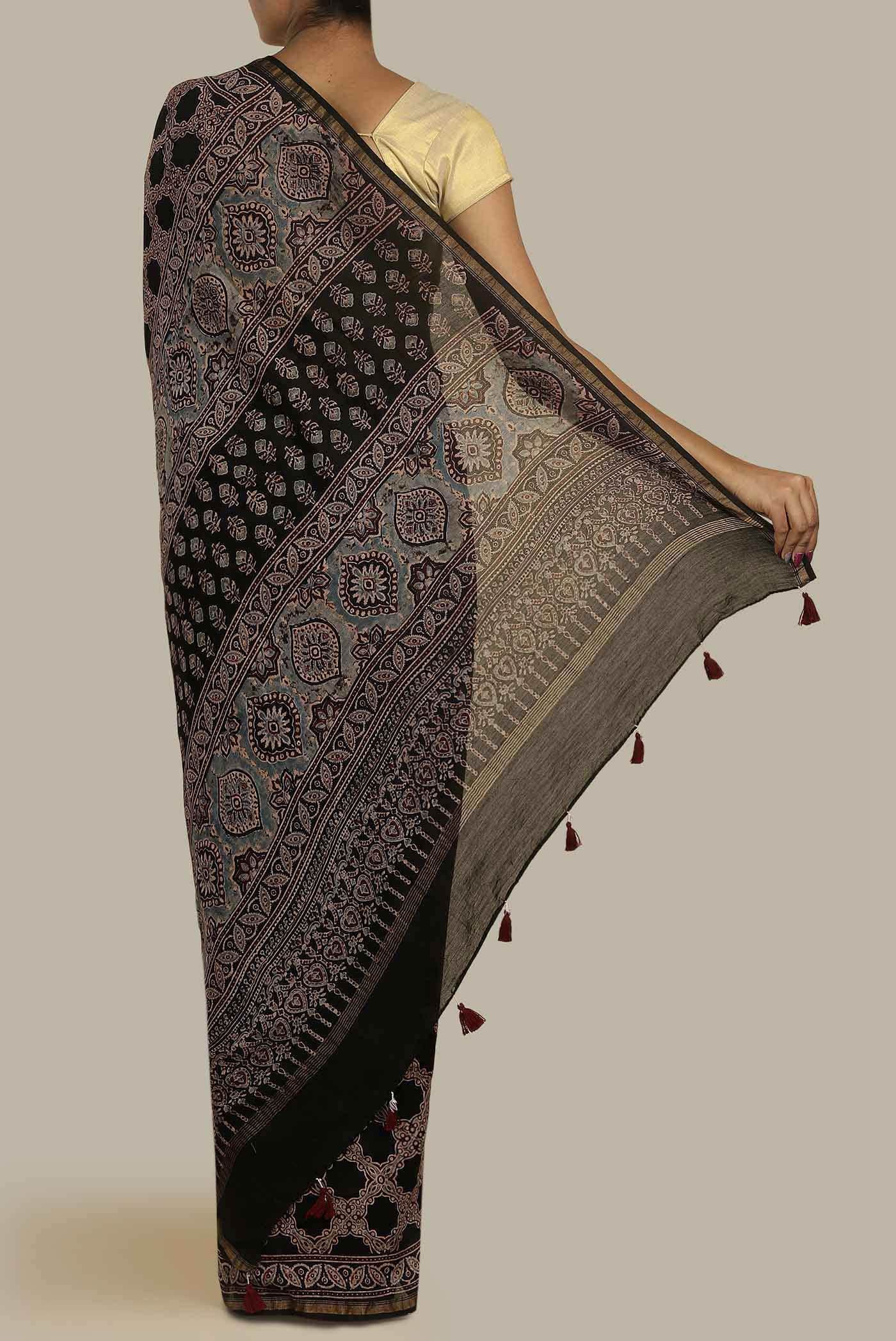 Black Chanderi Silk Cotton Saree