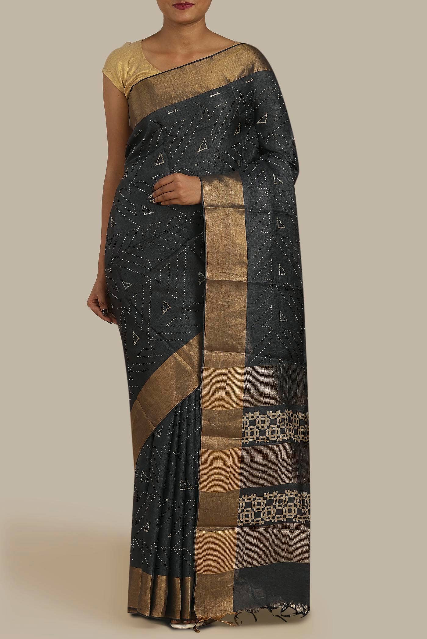 Black Bhagalpuri Tussar Silk Saree