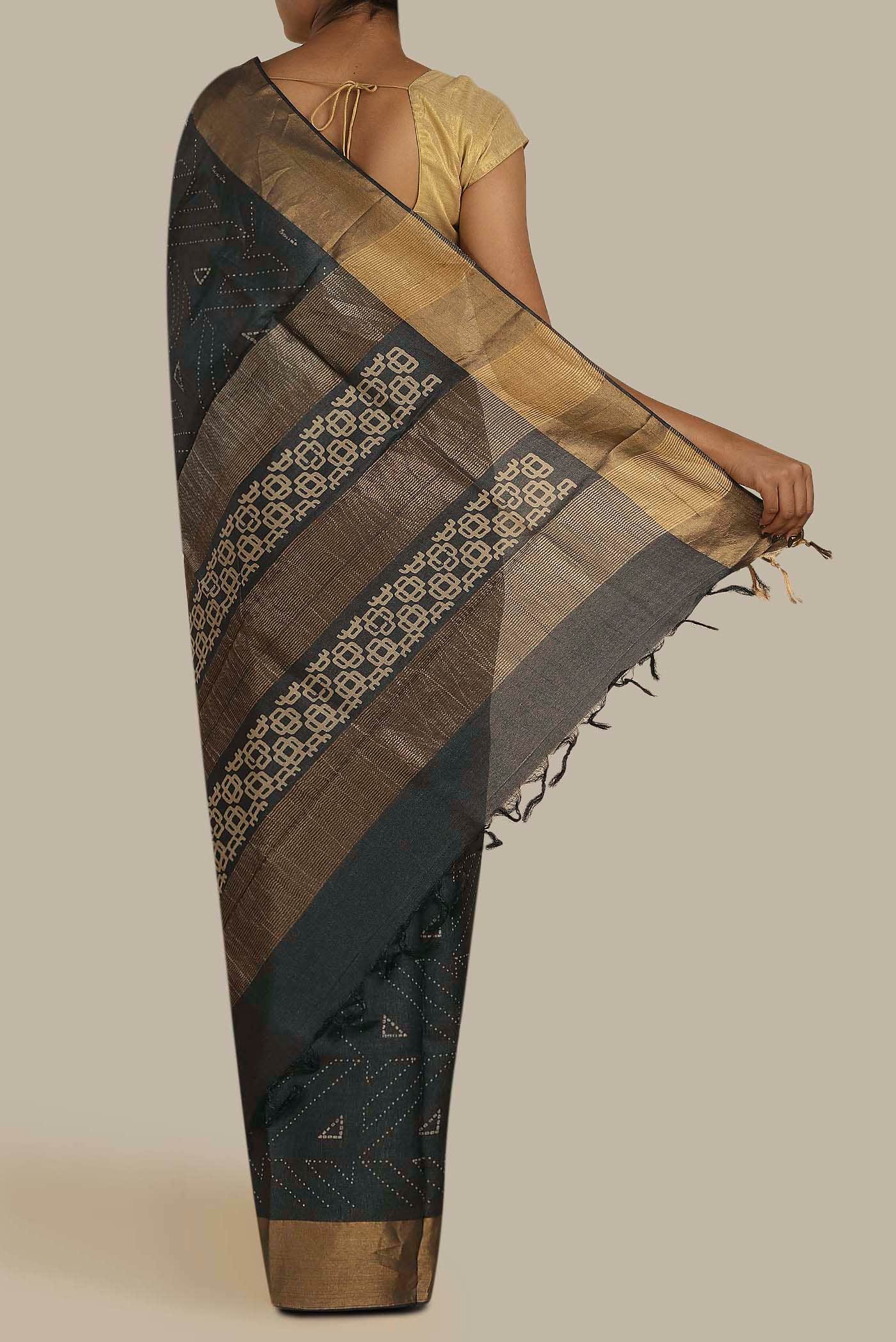 Black Bhagalpuri Tussar Silk Saree