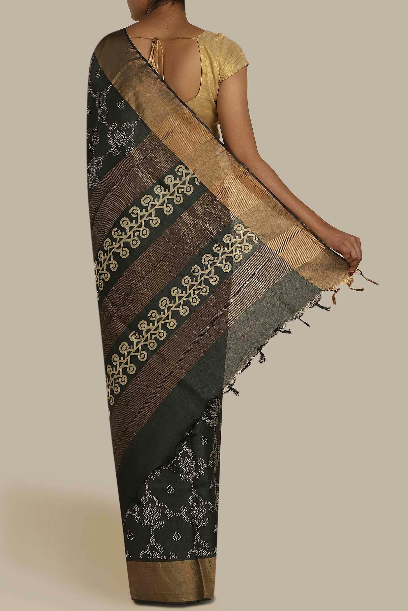 Black Banarasi Tussar Silk Saree