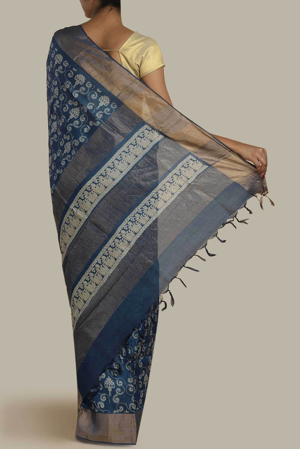 Blue Bhagalpuri Tussar Silk Saree