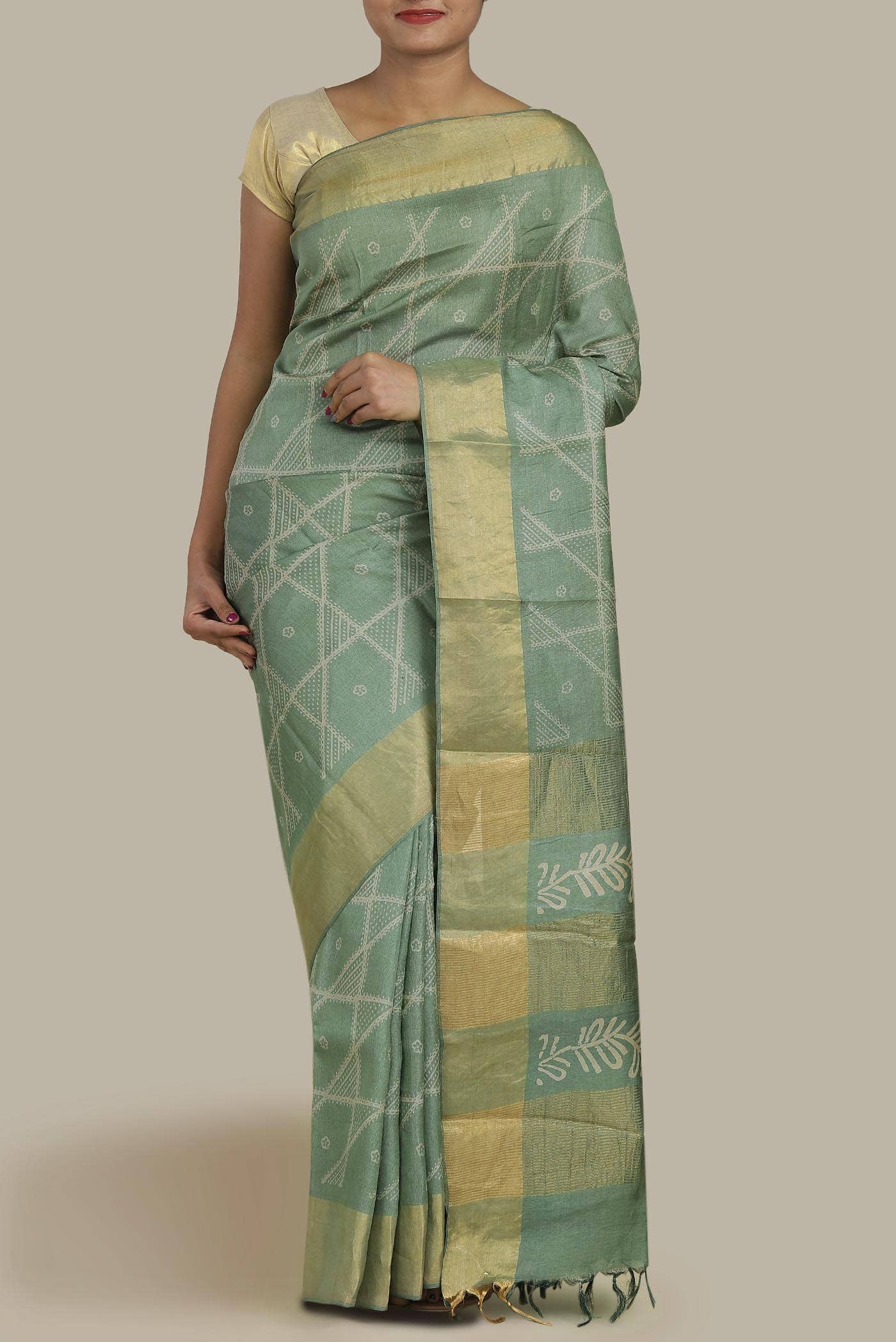Green Bhagalpuri Tussar Silk Saree