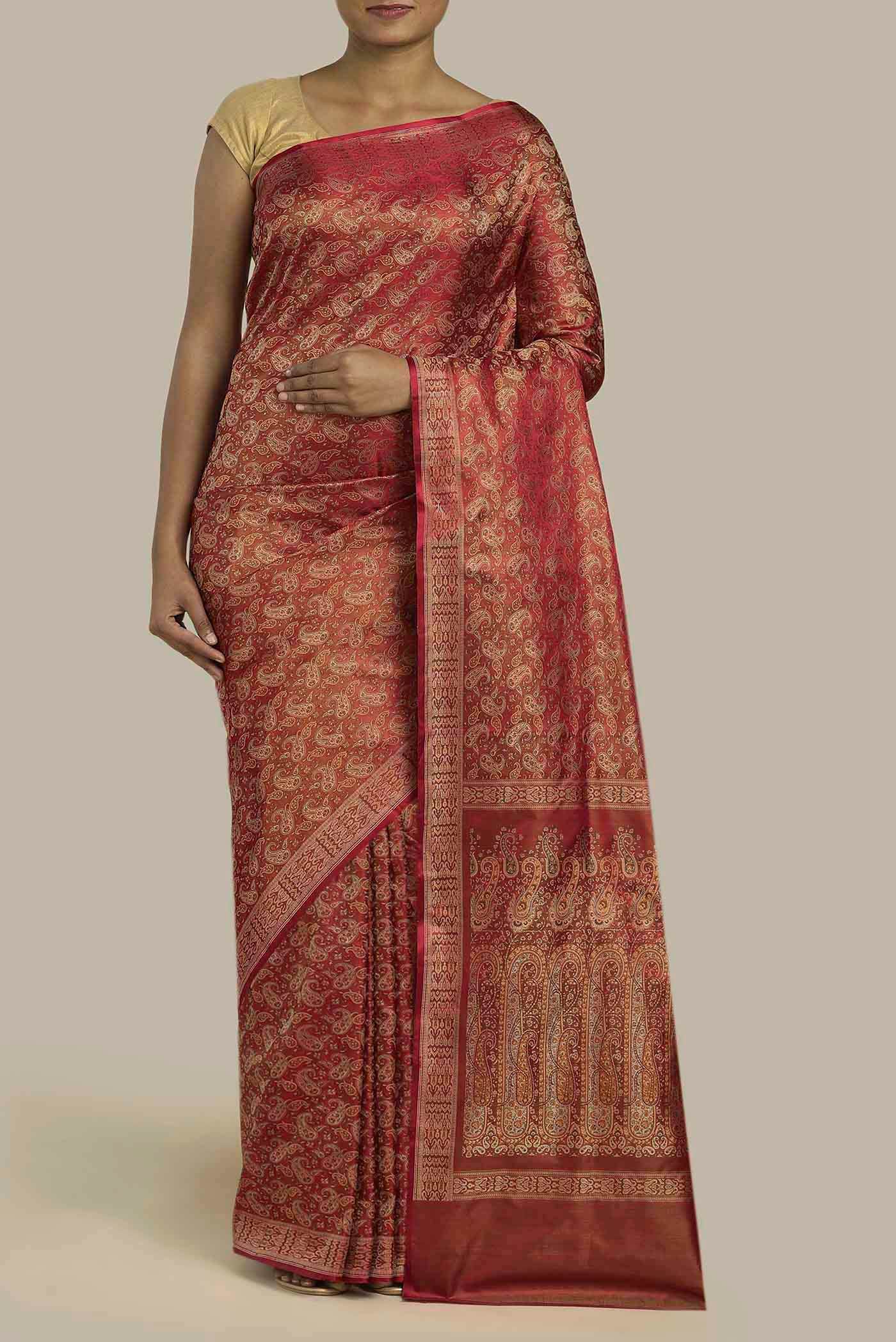 Red Banarasi Tanchoi Silk Saree