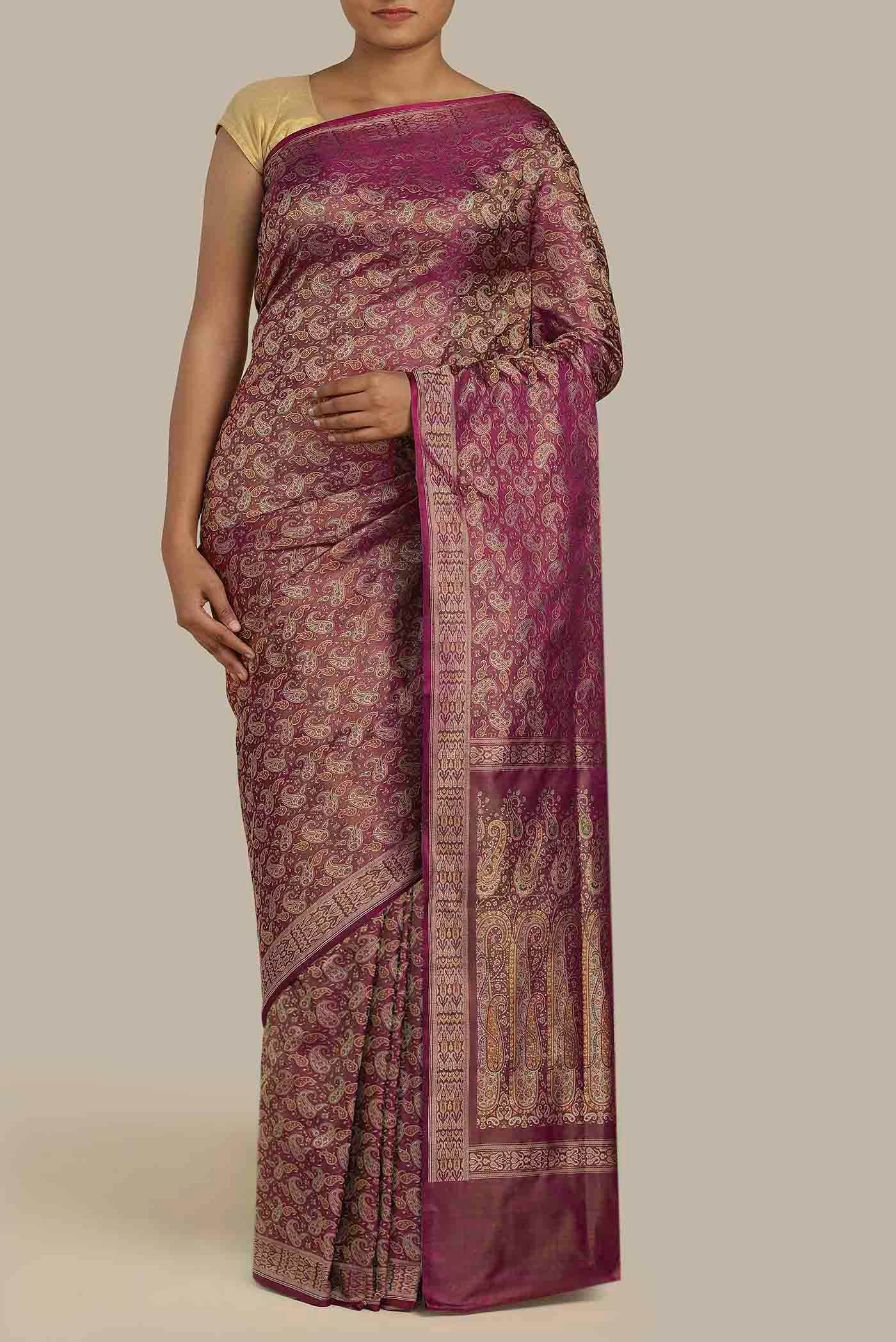 Magenta Banarasi Tanchoi Silk Saree