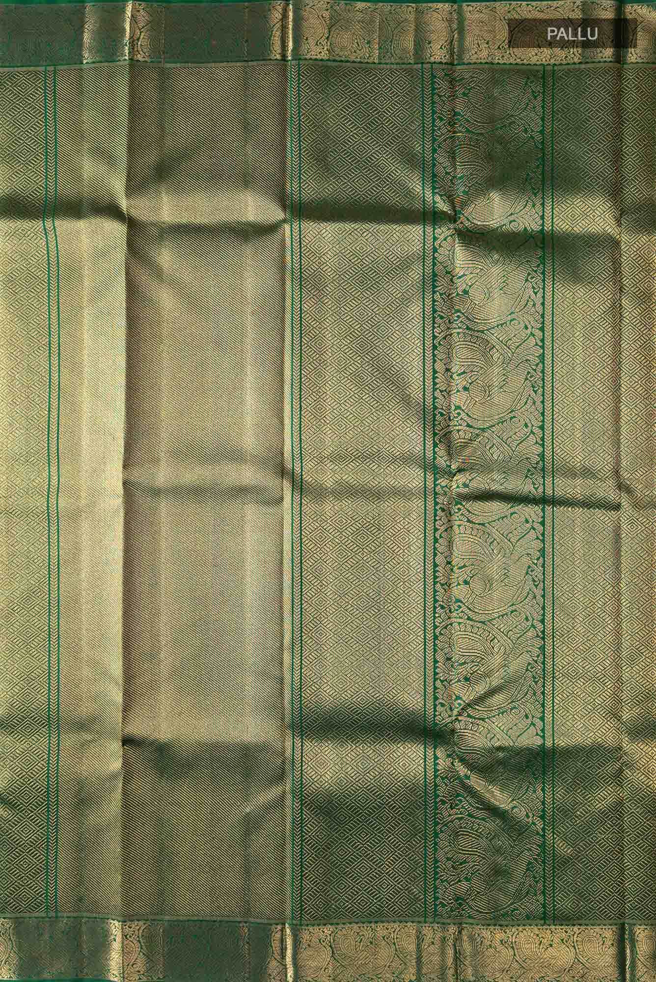 Pure Silk Pure Zari Bottle Green Dual Tone Kanchipuram Saree